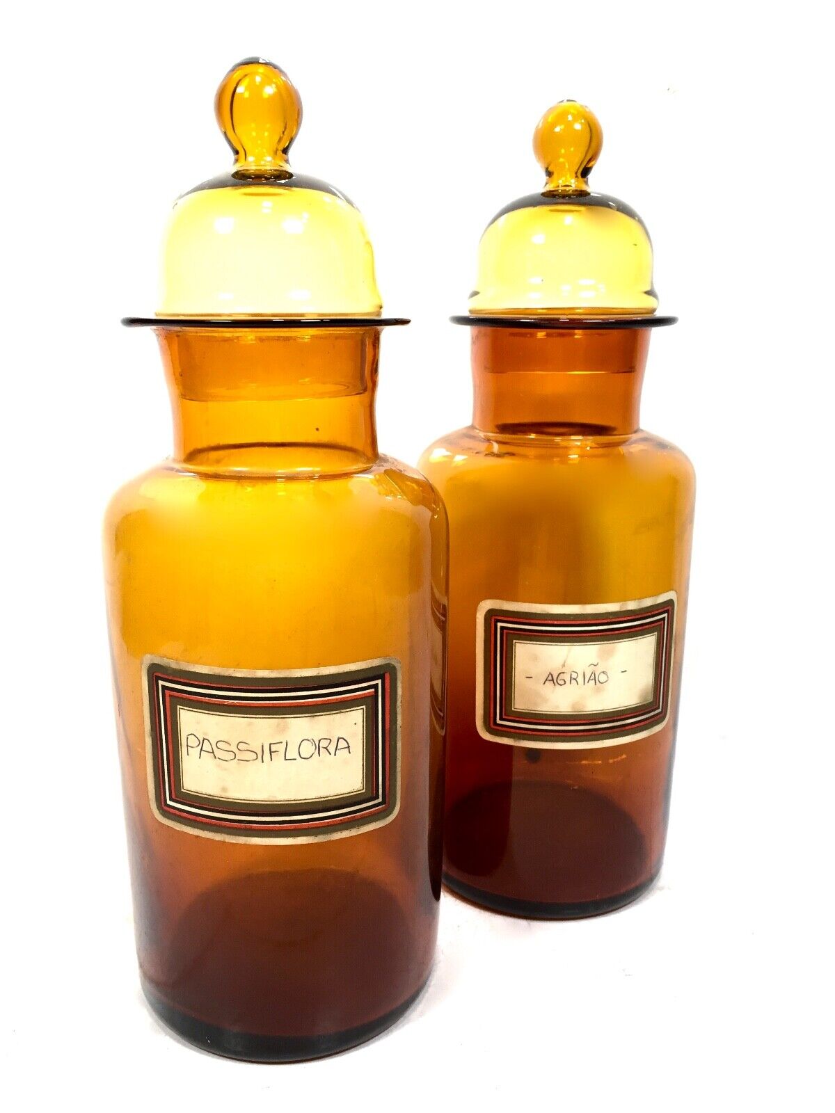 19th Century Antique Amber Glass Apothecary Shop Display Bottle Set / Large