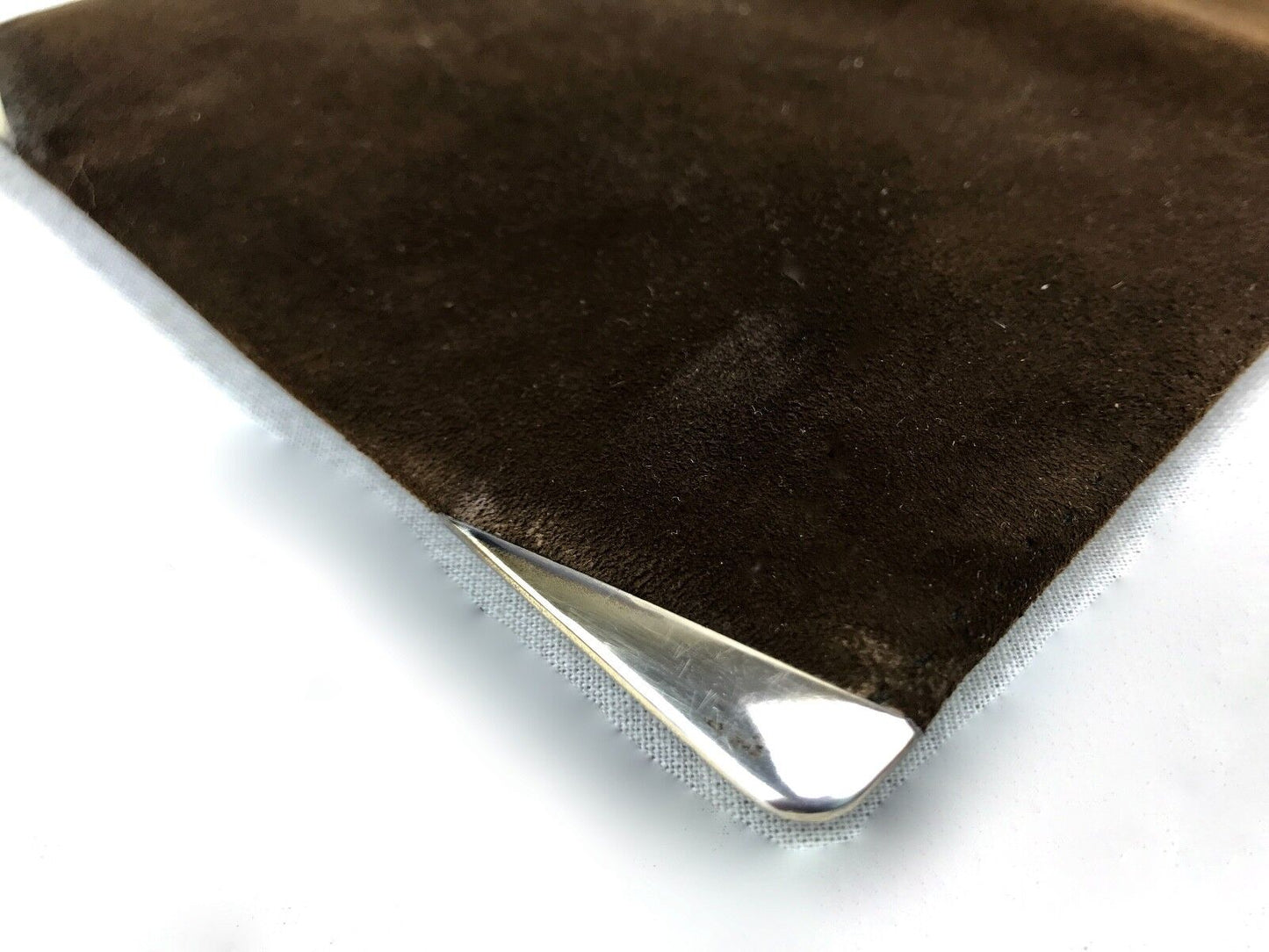 Antique Sterling Silver Edged / Mounted Brown Suede Wallet / Pouch / Hallmarked