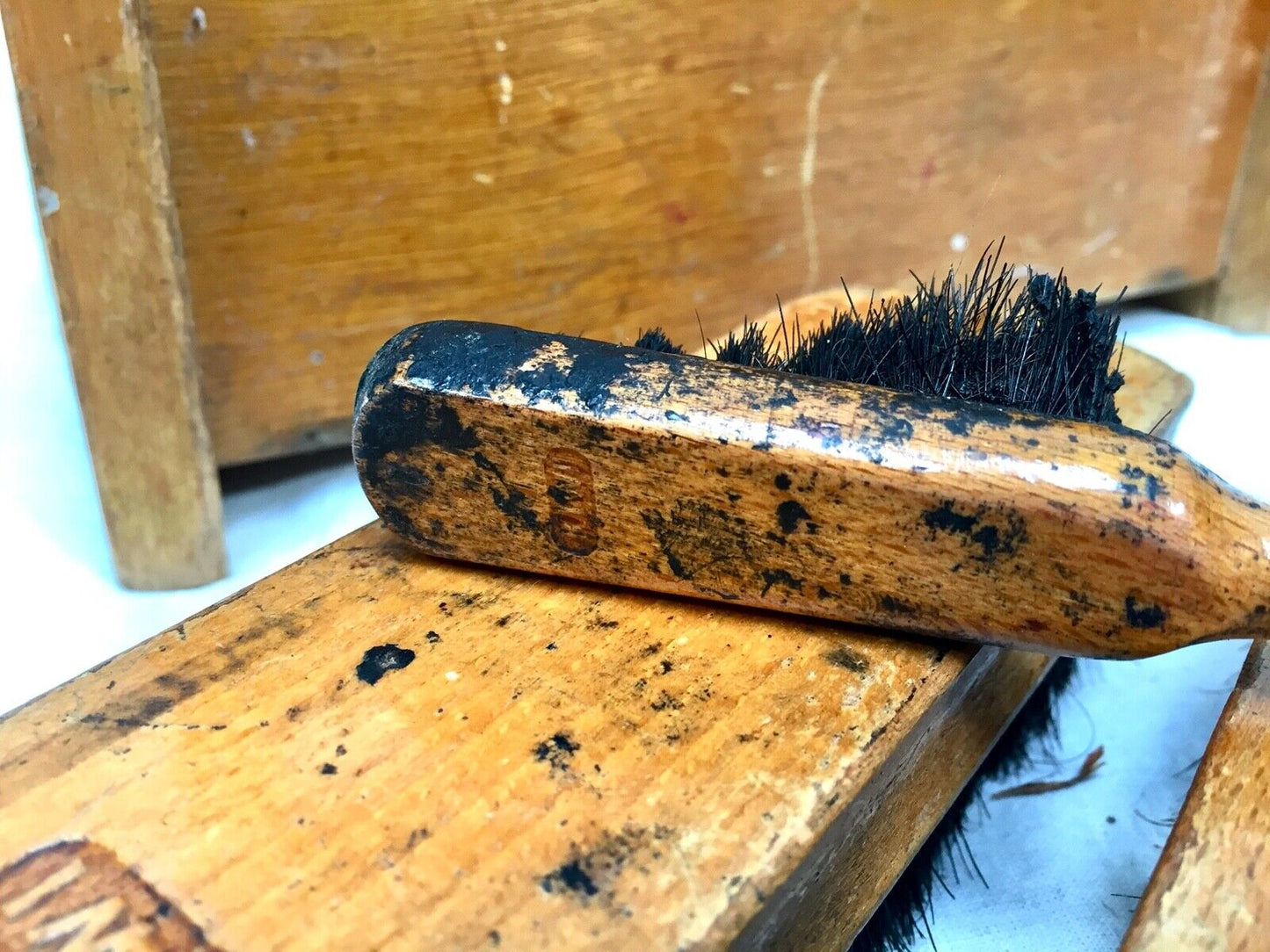 Antique Wooden Shoe Shine Box / Storage Rack / Unit by Kiwi & Brushes
