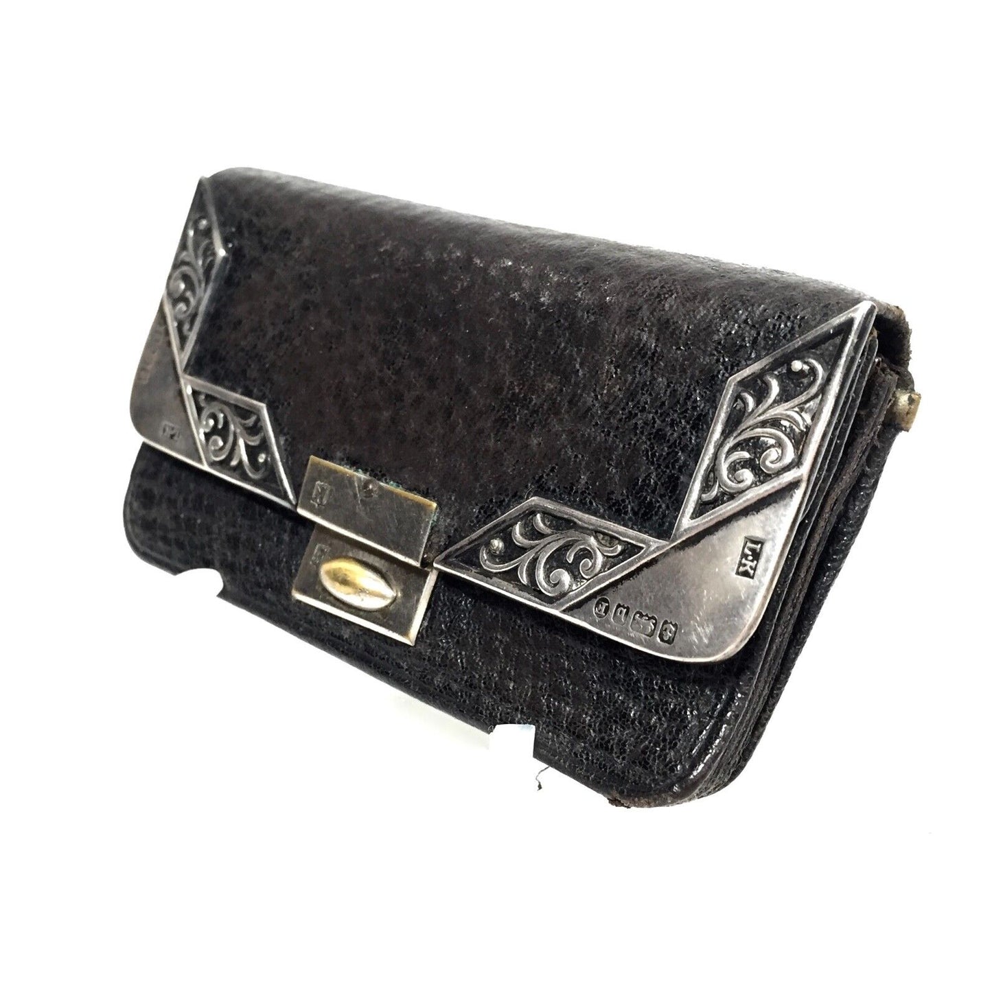 Antique Art Nouveau Silver Covered Ladies Leather Purse / Wallet Birmingham 1901