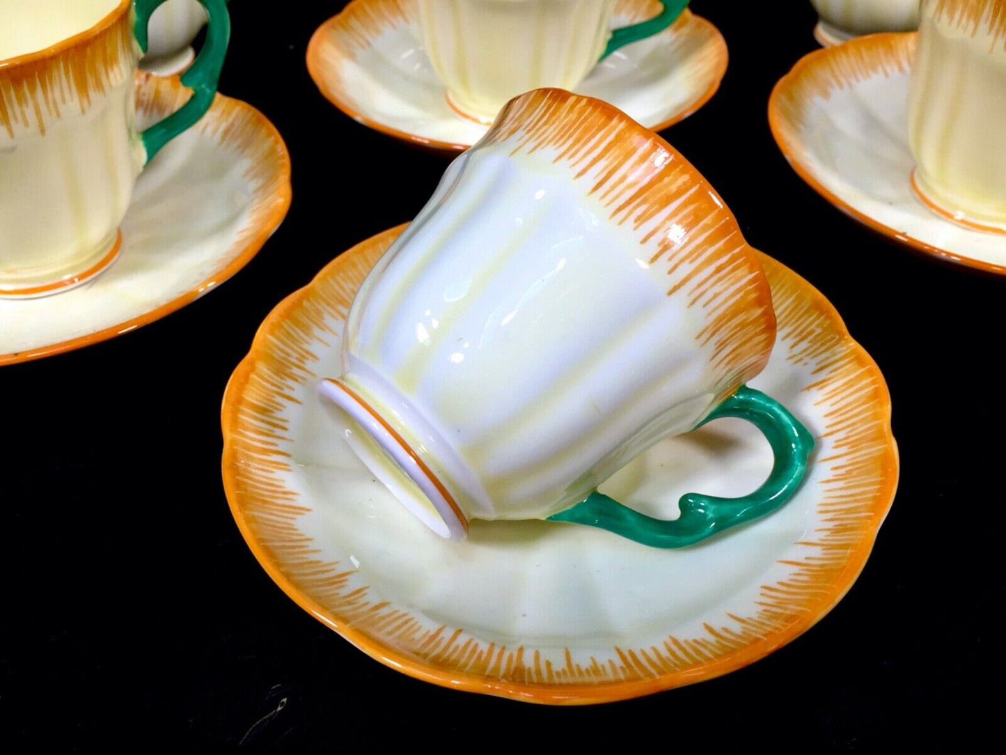 Antique Crown Staffordshire China Coffee Service Set for 6 People / Art Deco