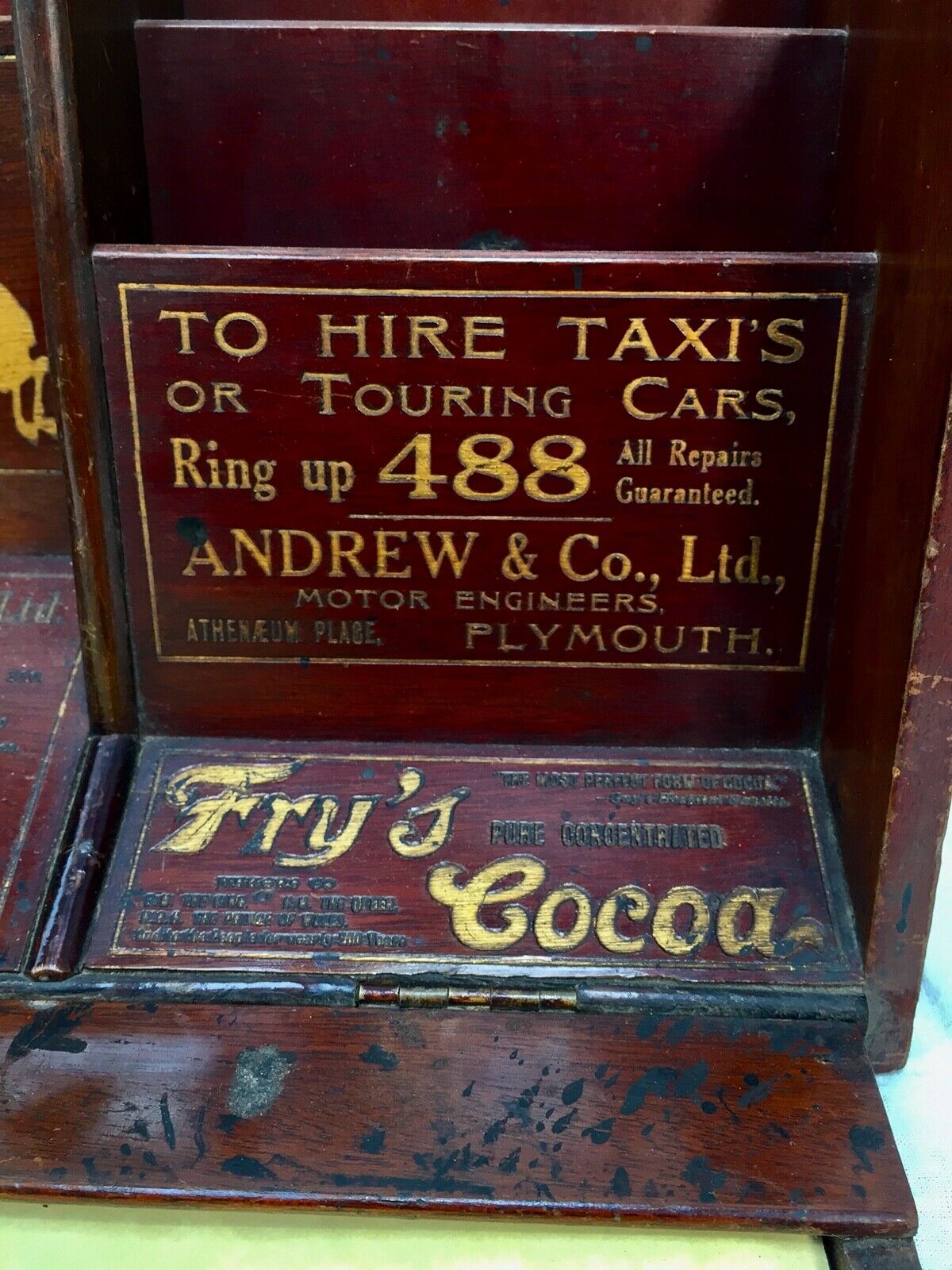 Antique Advertising - Pophams Plymouth Shop Display Sign / Stationery Cabinet