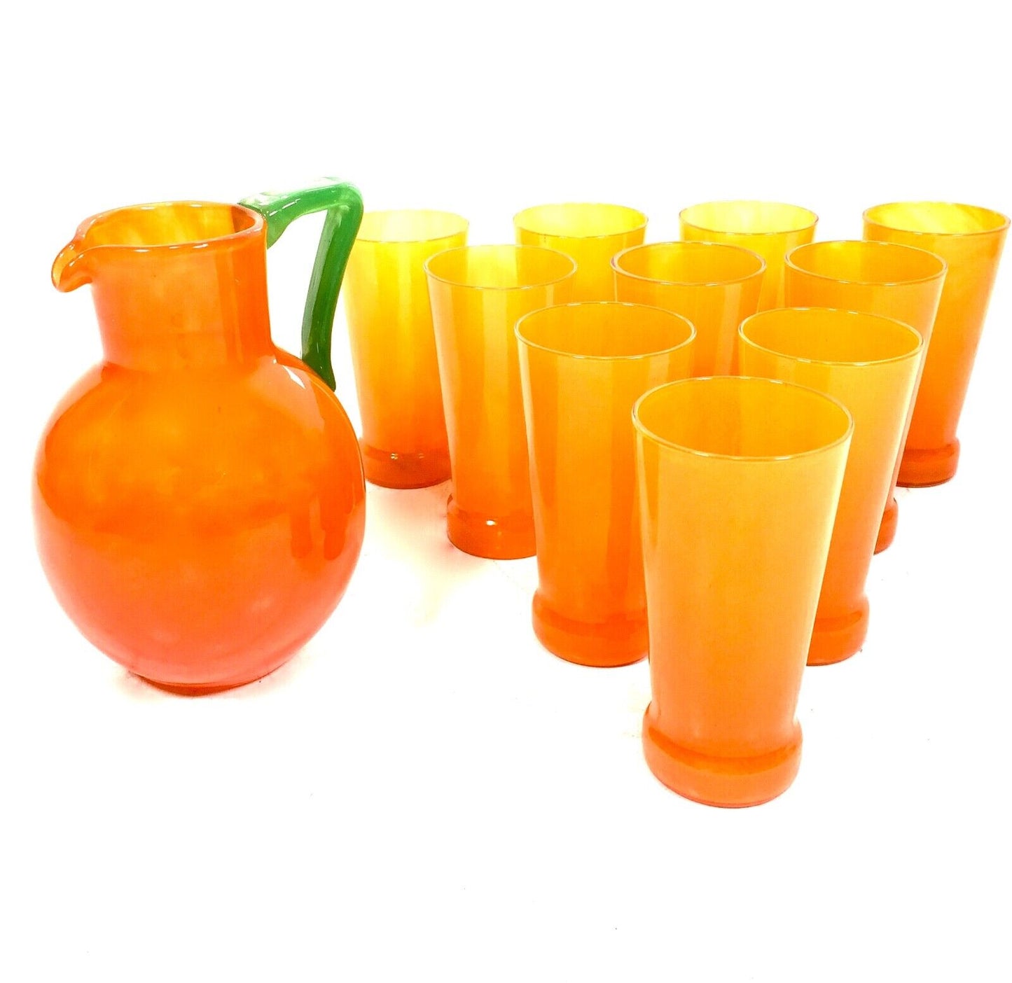 Art Deco Charles Schneider Orange Tango Glass Lemonade Jug & Tumbler Set Antique