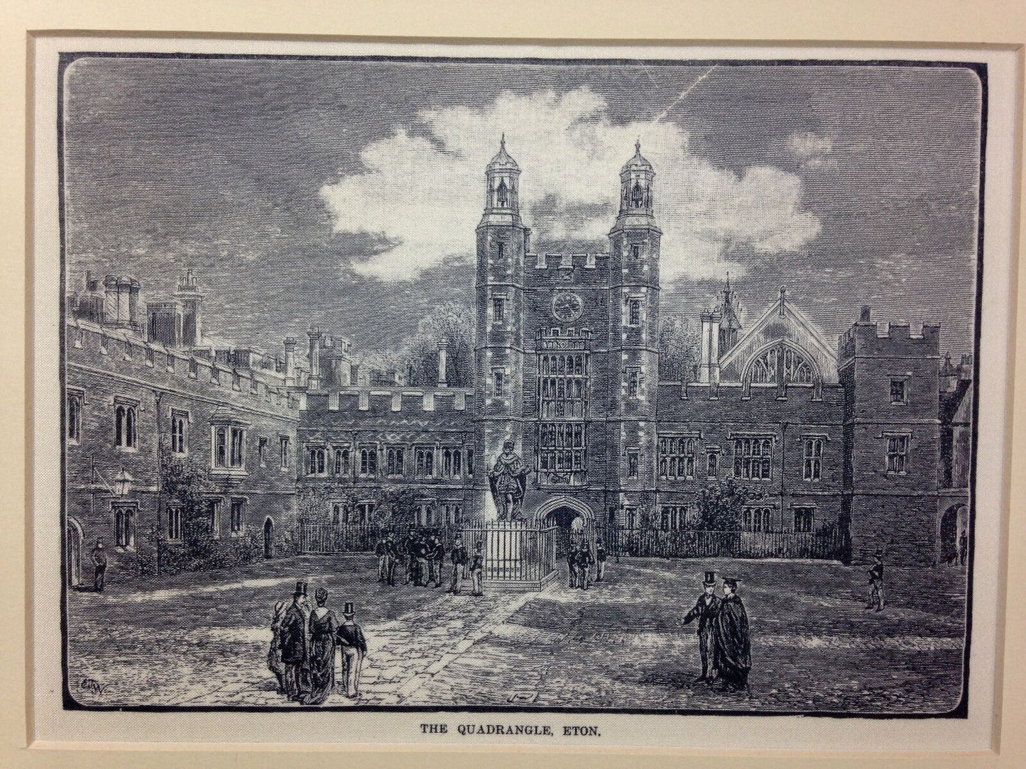 Antique Print Reproduction On Silk Of The Quadrangle, Eton / Mounted