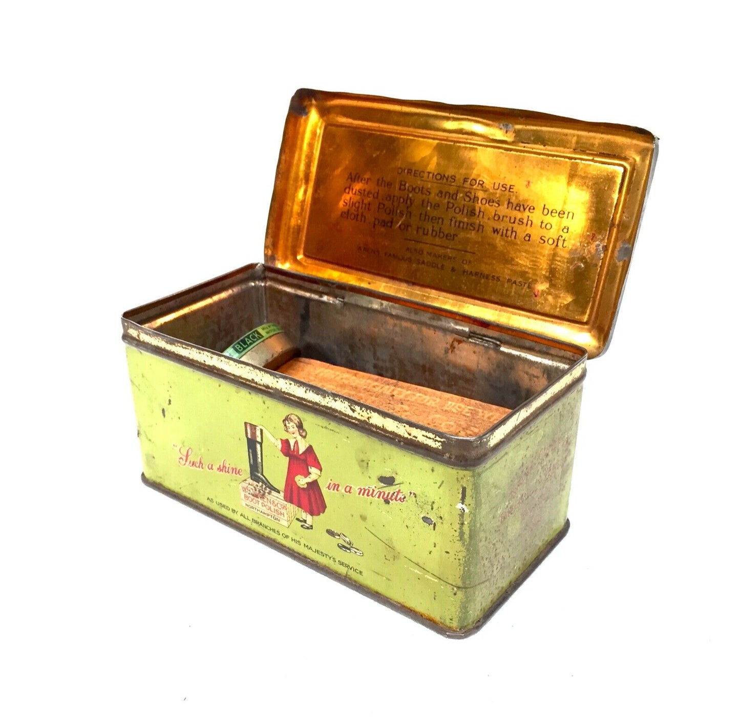 Antique Advertising - Wren's Shoe Polish Tin & Contents / Brush & Wax
