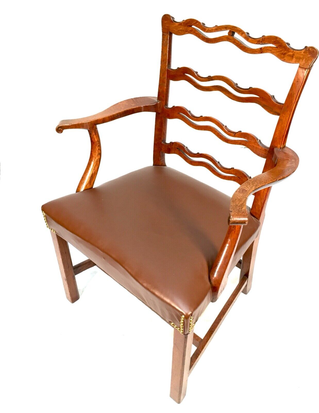 Antique 1920s Solid Oak Office Desk Chair Library High Quality Upholstered Seat.