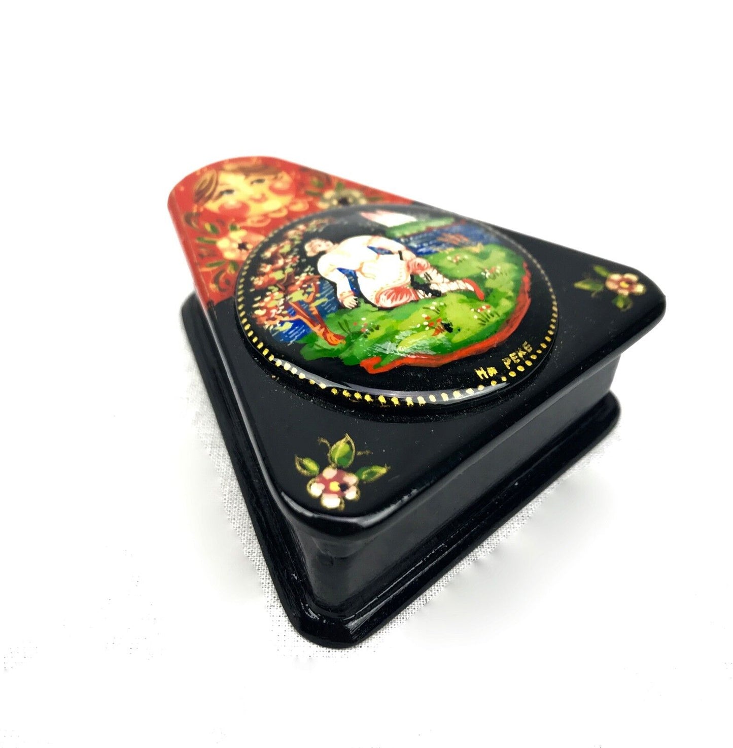 Russian Lacquered / Lacquer Box / Signed Ha Peke / Triangle
