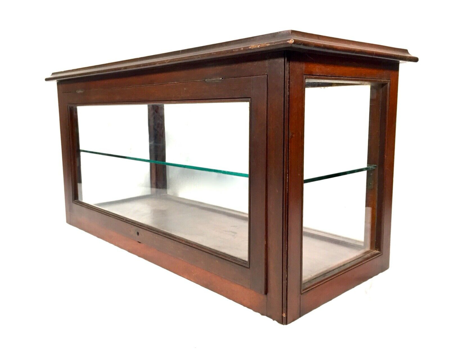 Antique Edwardian Large Wooden & Glazed Tabletop Shop Display Cabinet Showcase
