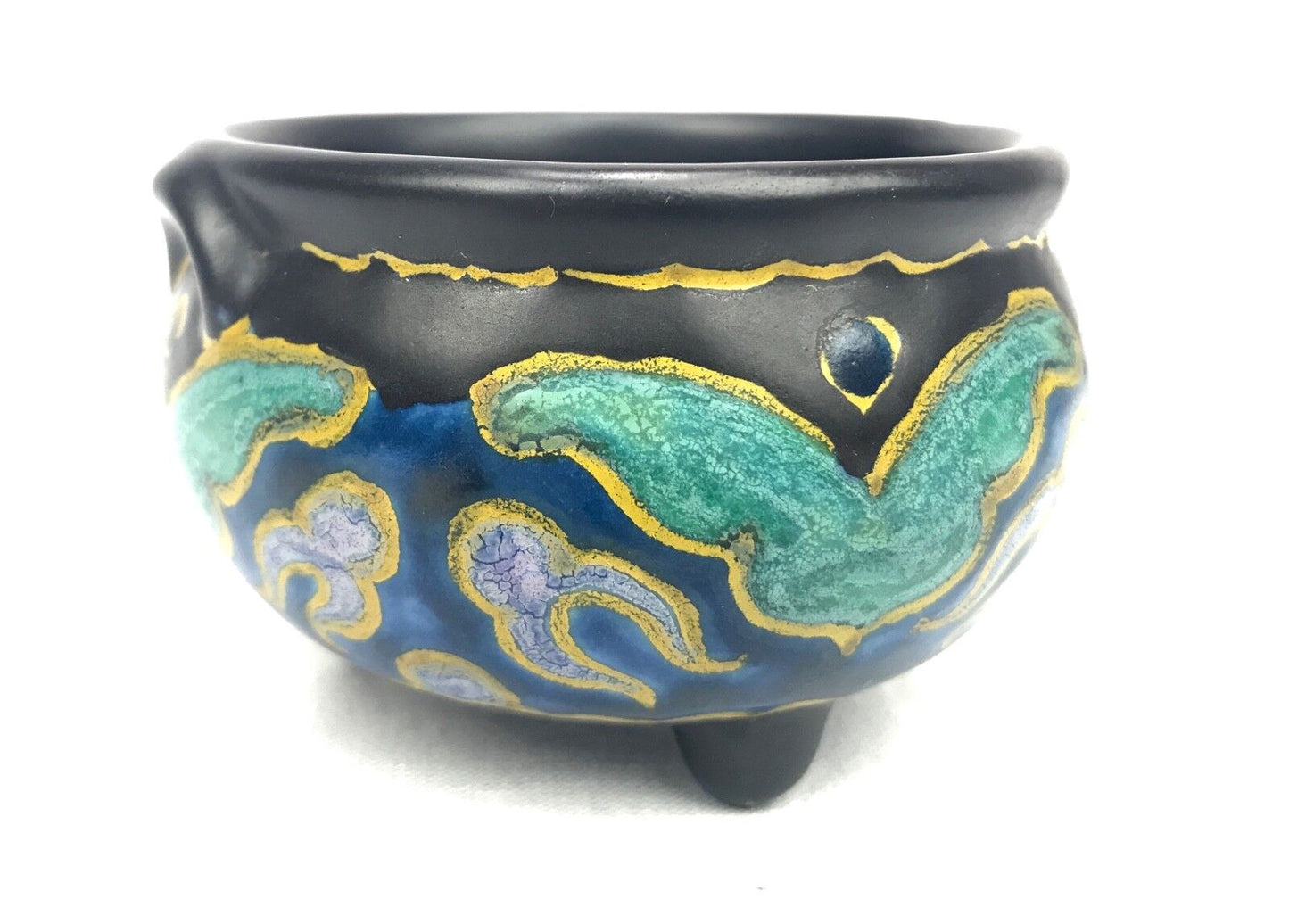 Antique Gouda Pottery / Vase / Bowl / Art Deco / Blue / Yellow / Turquoise