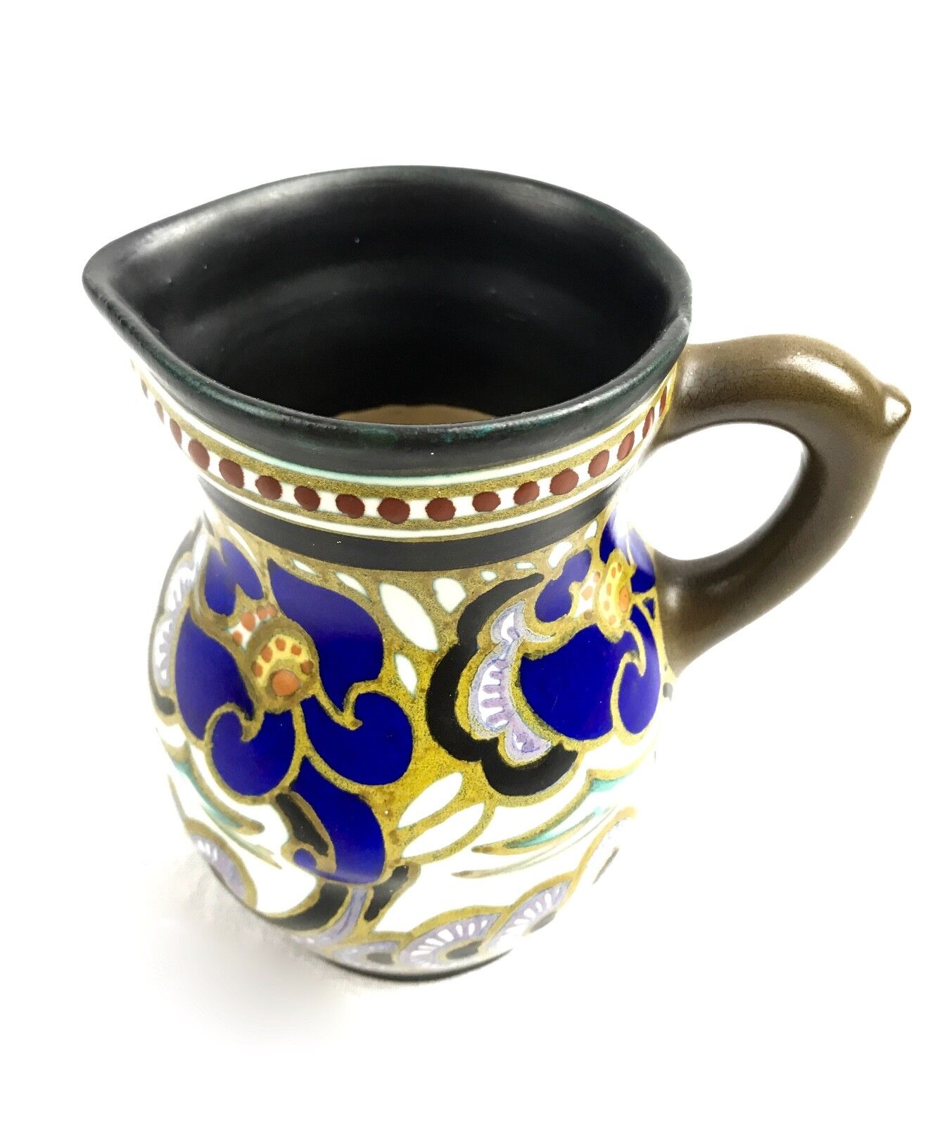 Art Deco Antique Gouda Pottery Jug / Vase / Pitcher / Blue Purple Brown / 1927