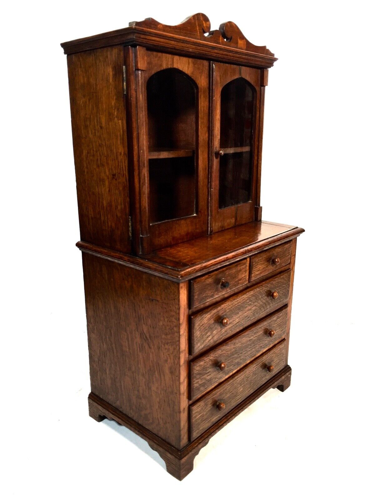 Antique Miniature 19th Century Wooden Oak Display Cabinet Apprentice Furniture