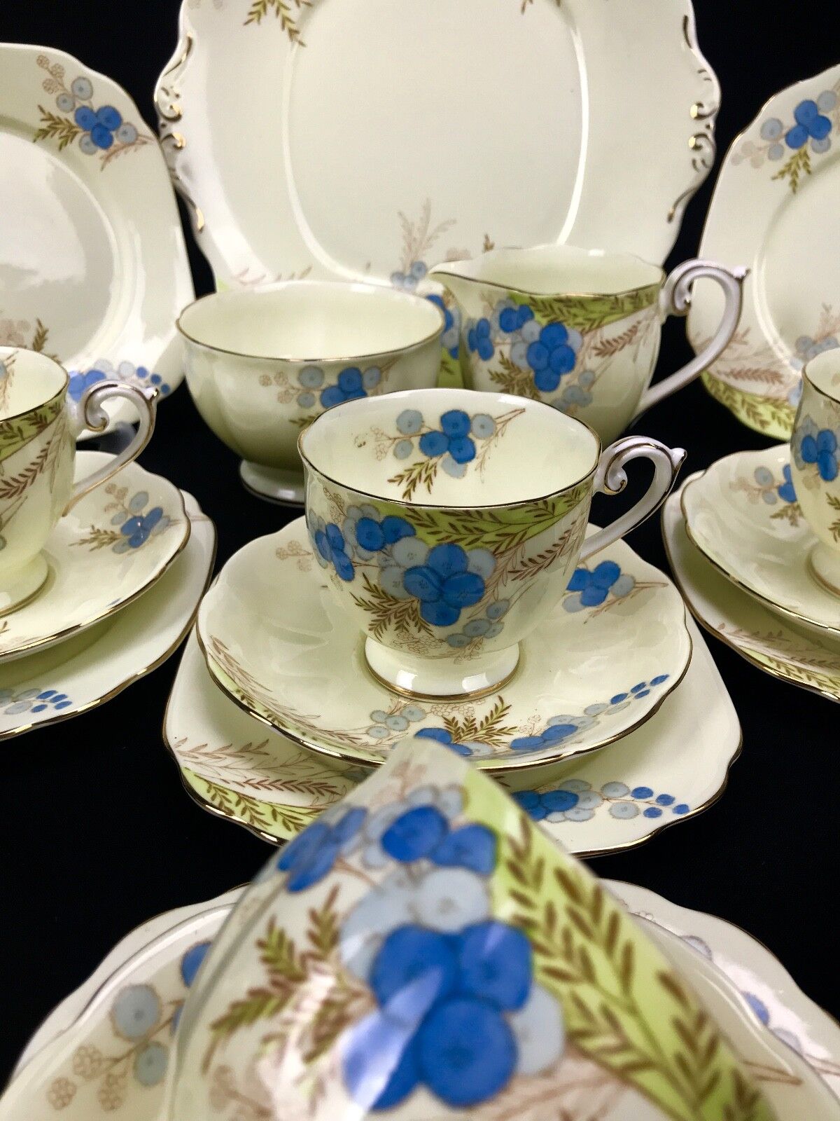 Vintage Bell China Tea Set for 6 People / 21 Piece / Blue And Cream 1940's