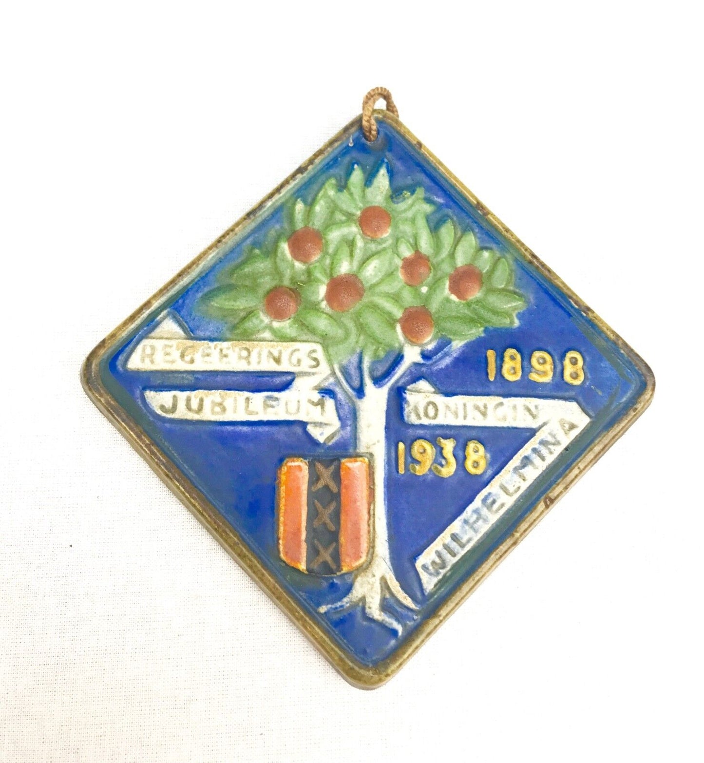 Antique Dutch Gouda Pottery Commemorative Wall Plaque Celebrating 40 Years