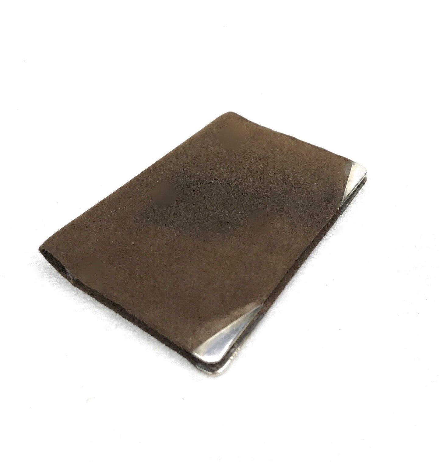 Antique Sterling Silver Edged / Mounted Brown Suede Wallet / Pouch / Hallmarked