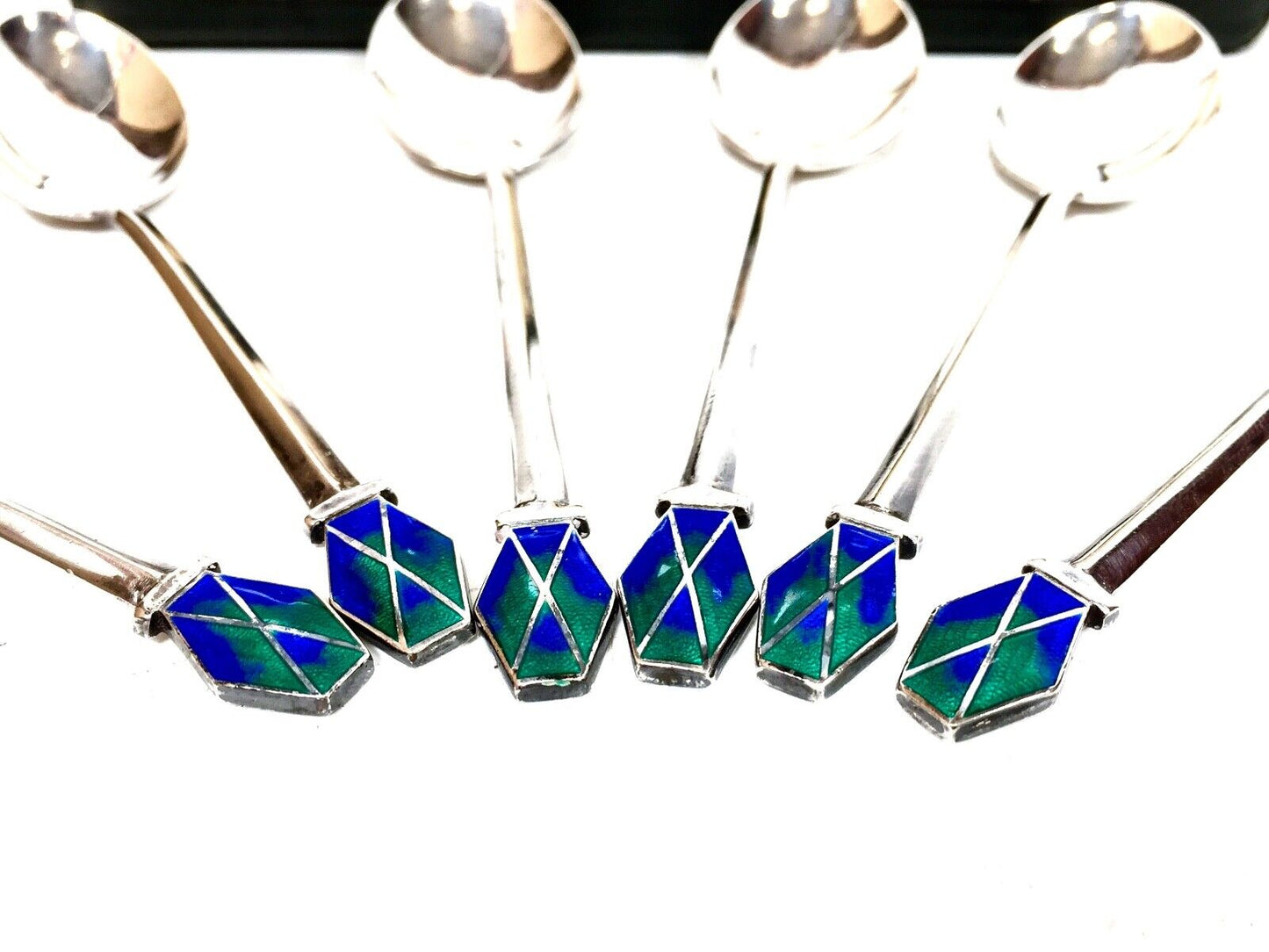 Antique 1930s Sterling Silver & Enamel Coffee / Tea Spoons by Liberty London