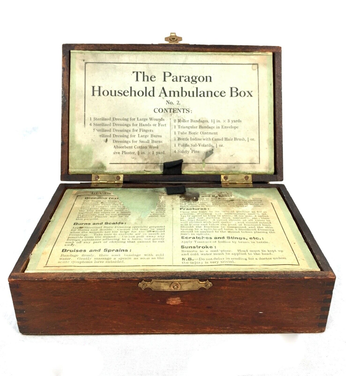 Antique Wooden Paragon Household Ambulance First Aid Box & Contents Apothecary