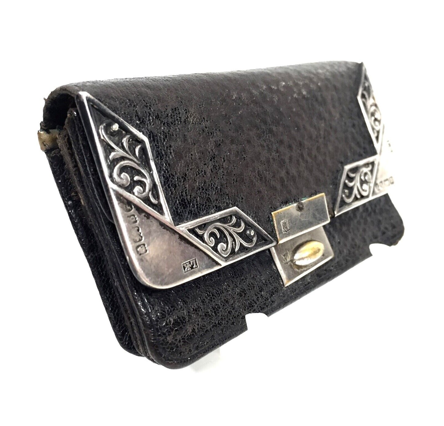 Antique Art Nouveau Silver Covered Ladies Leather Purse / Wallet Birmingham 1901