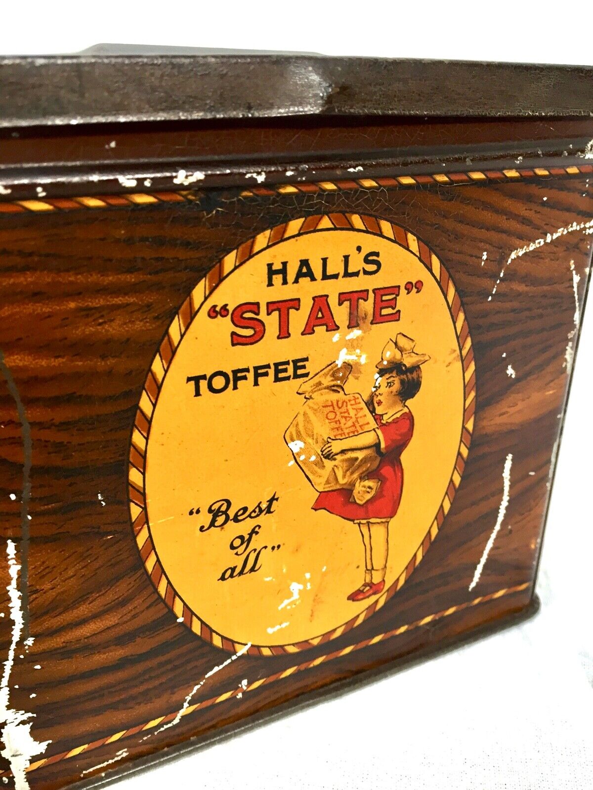 Antique Hall's 1920s Art Deco State Toffee Tin Box / Stationery Inkwell Holder