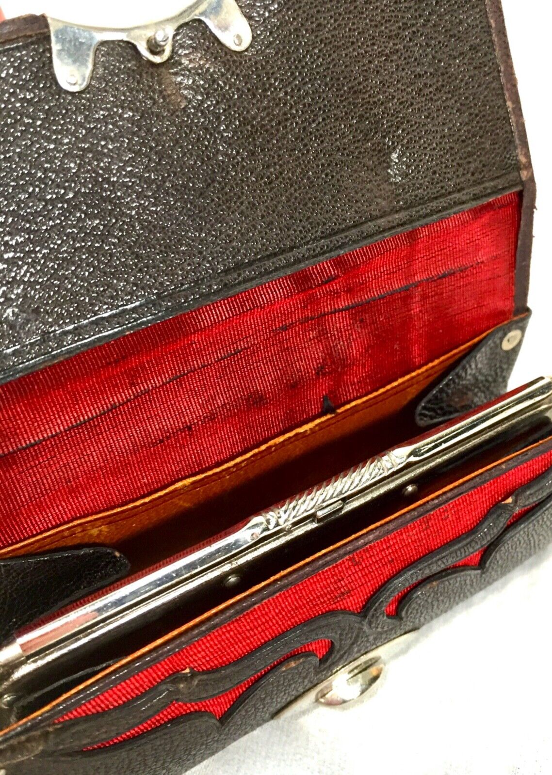 Antique Edwardian Leather Maroon / Brown Purse Wallet / Vintage Clothing c.1910.