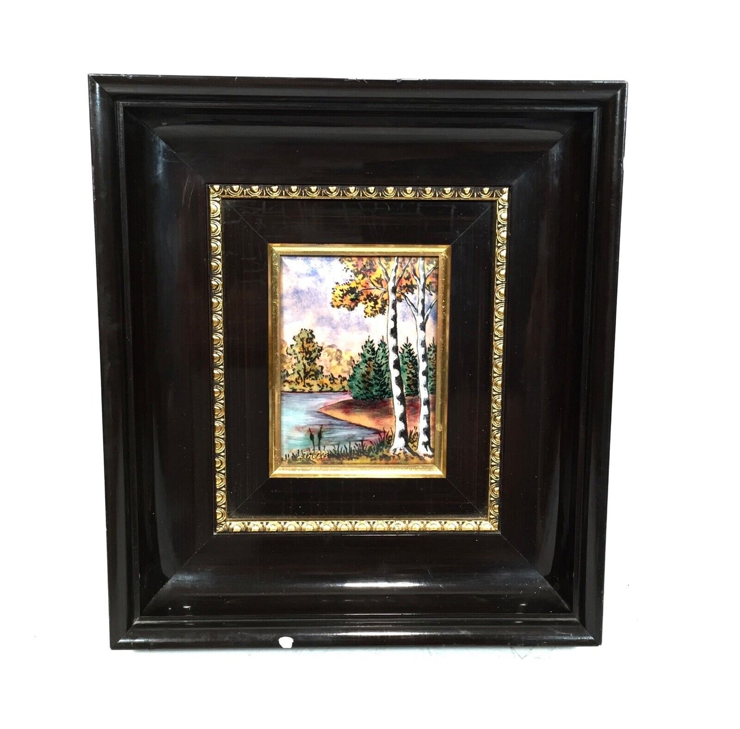 Framed Enamel on Copper E J Guitard of Limoges, France, Painting Pair c.1970