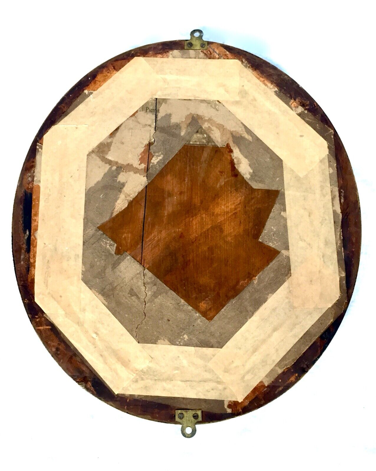 Antique Victorian Wooden Framed Black & Gold Oval Wall Mirror / Art Nouveau
