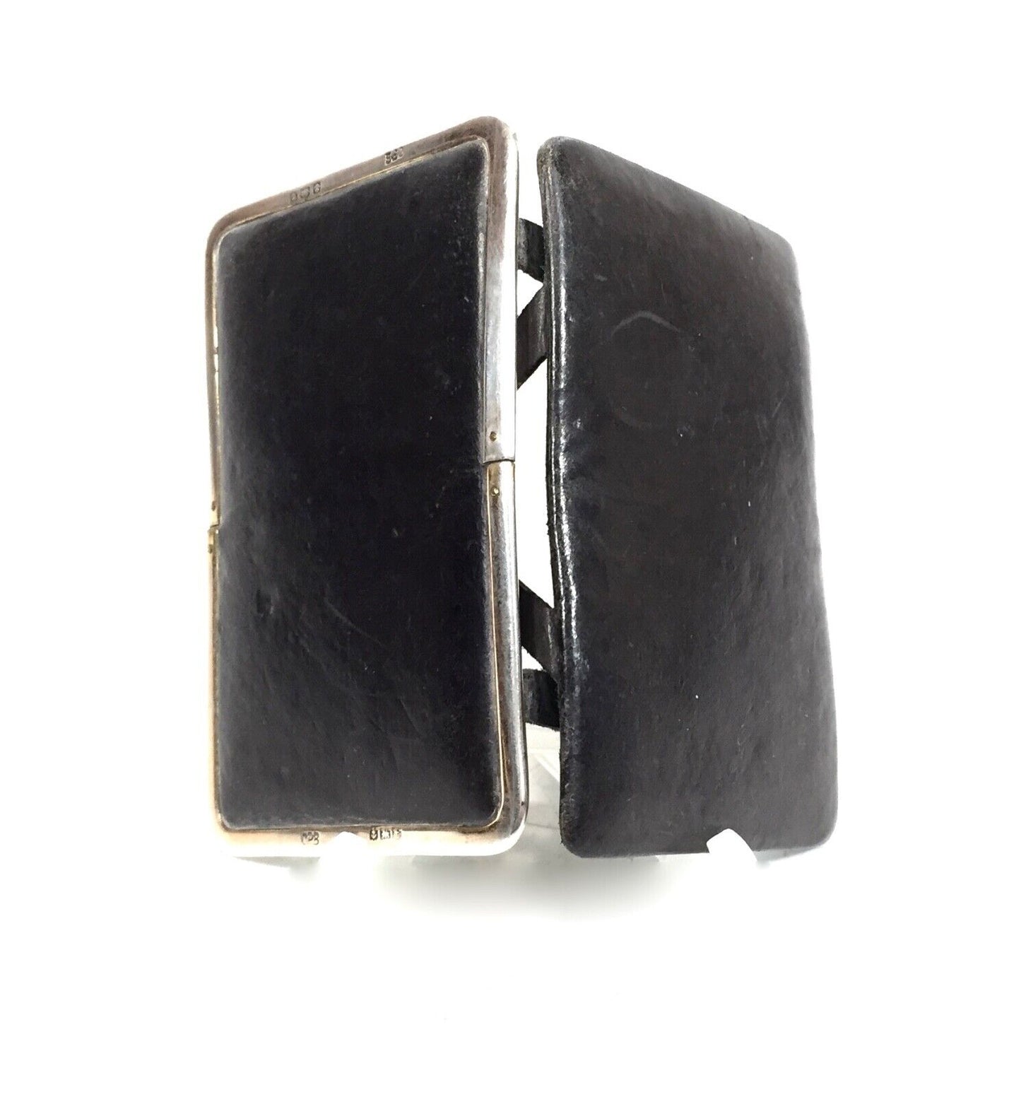 Antique Leather & Silver Wallet / Gentleman's Magic Card Case / Birmingham 1918