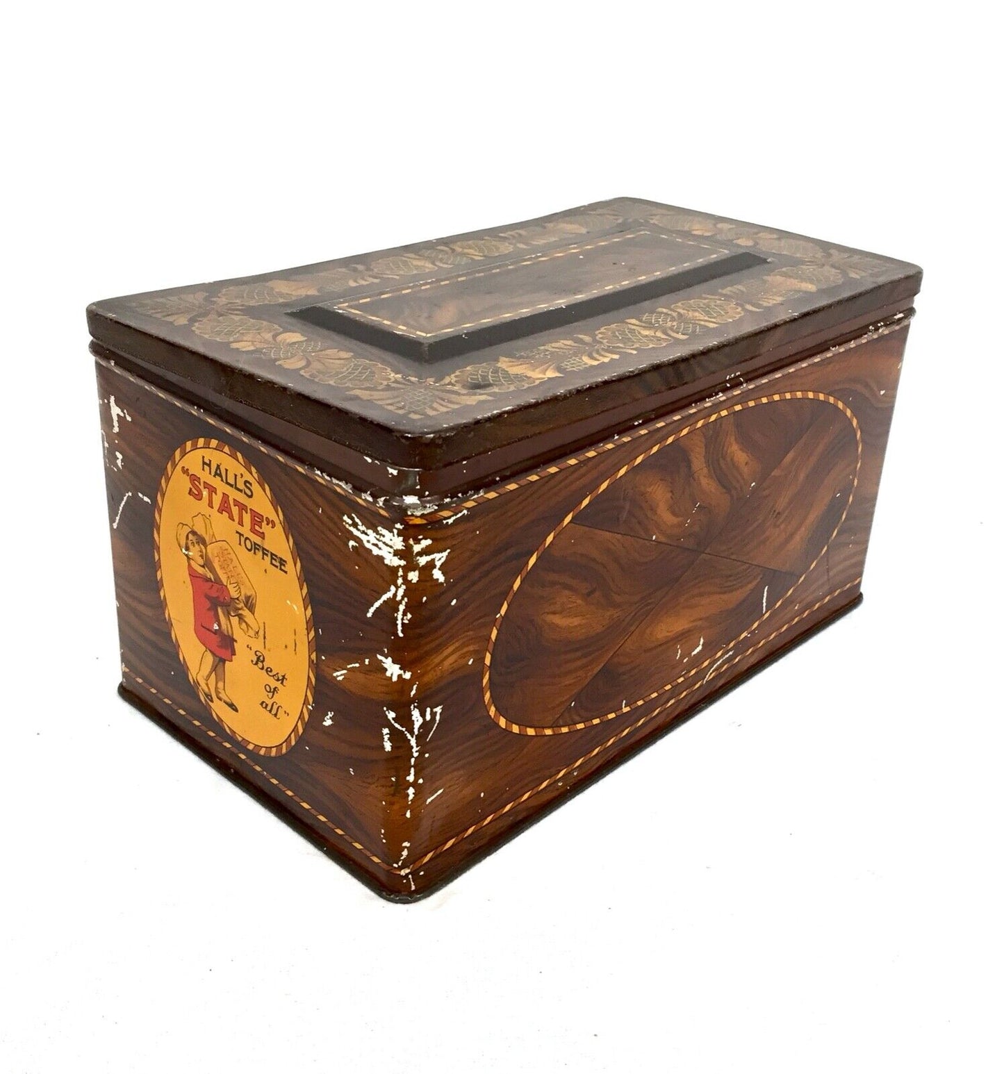 Antique Hall's 1920s Art Deco State Toffee Tin Box / Stationery Inkwell Holder