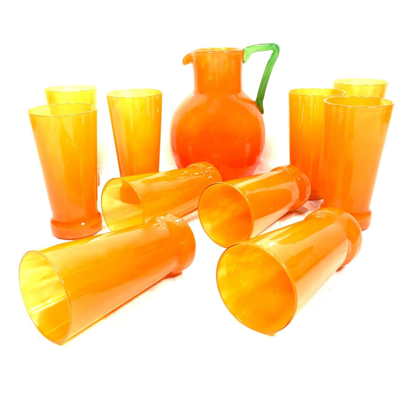 Art Deco Charles Schneider Orange Tango Glass Lemonade Jug & Tumbler Set Antique