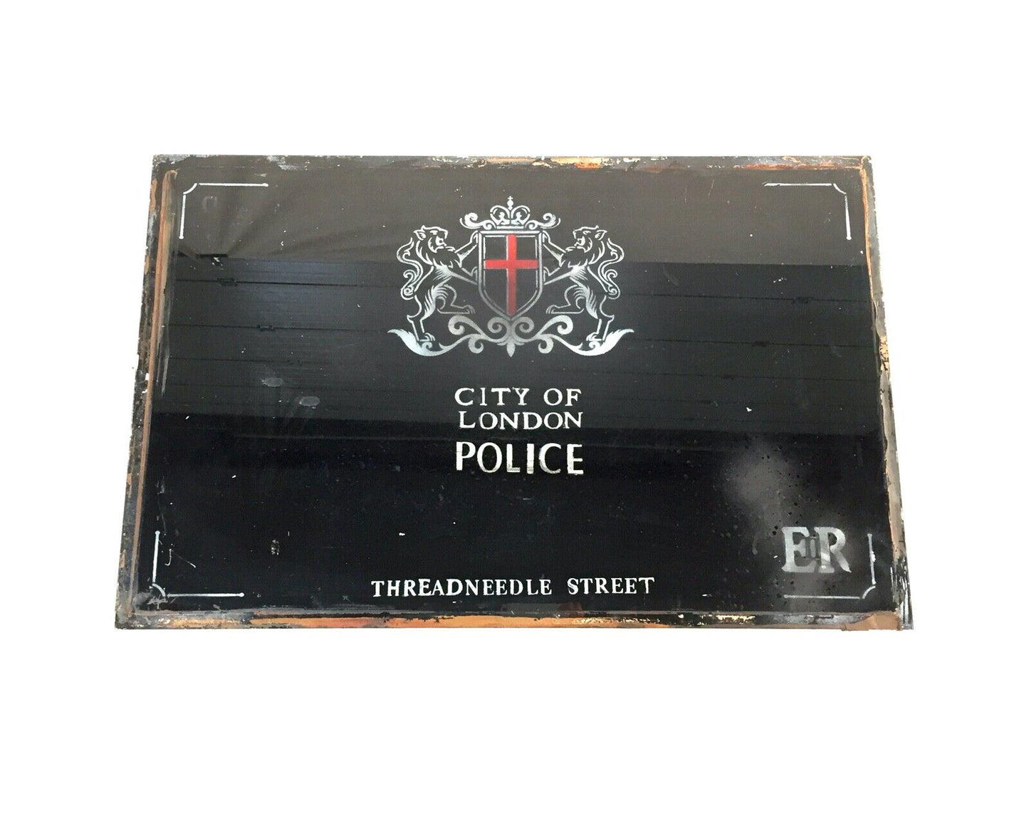 Vintage Glass Window Sign City of London Police Threadneedle Street Glass