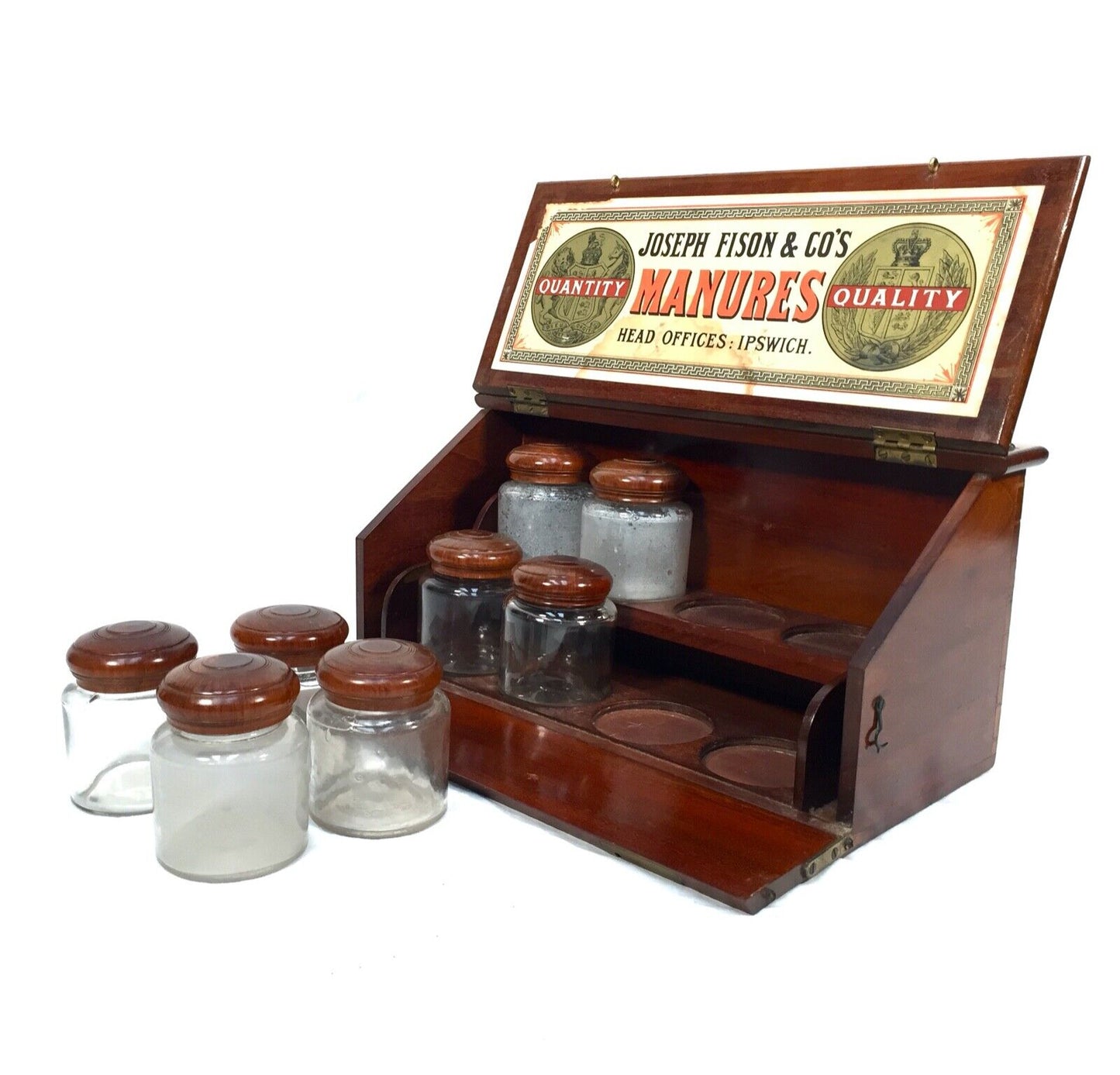 Antique Advertising Joseph Fison & Co Salesmans Example Box With Glass Jars 1900