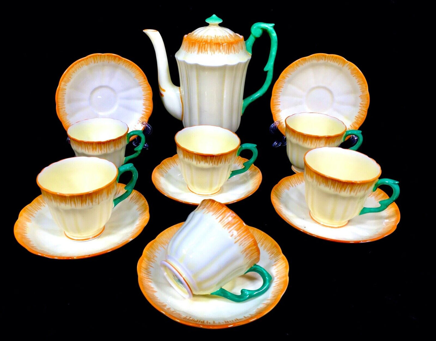 Antique Crown Staffordshire China Coffee Service Set for 6 People / Art Deco