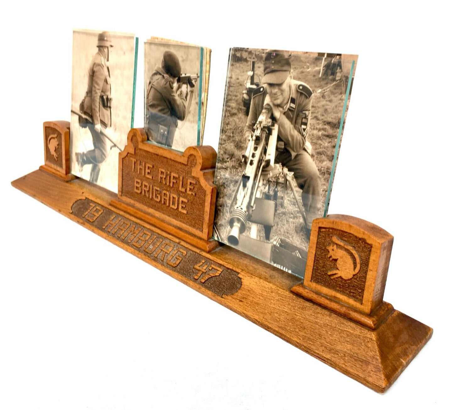 Antique Military Wooden Tabletop Photo Frame - The Rifle Brigade Hamburg 1947