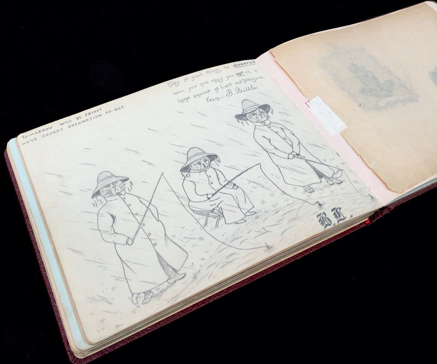 Antique Early 20th Century Leather Bound Sketchbook / Album / Artists Drawings