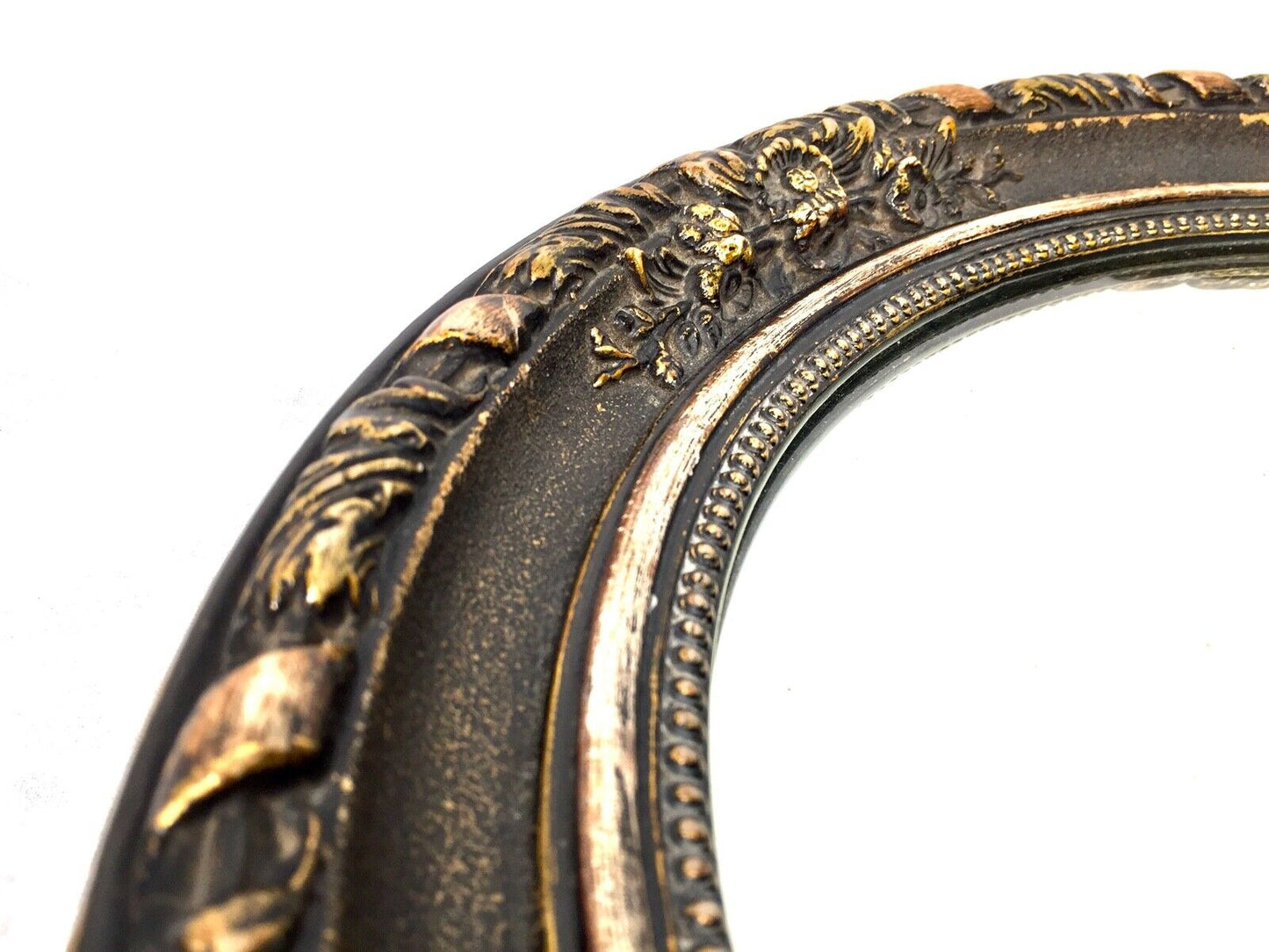 Antique Victorian Wooden Framed Black & Gold Oval Wall Mirror / Art Nouveau