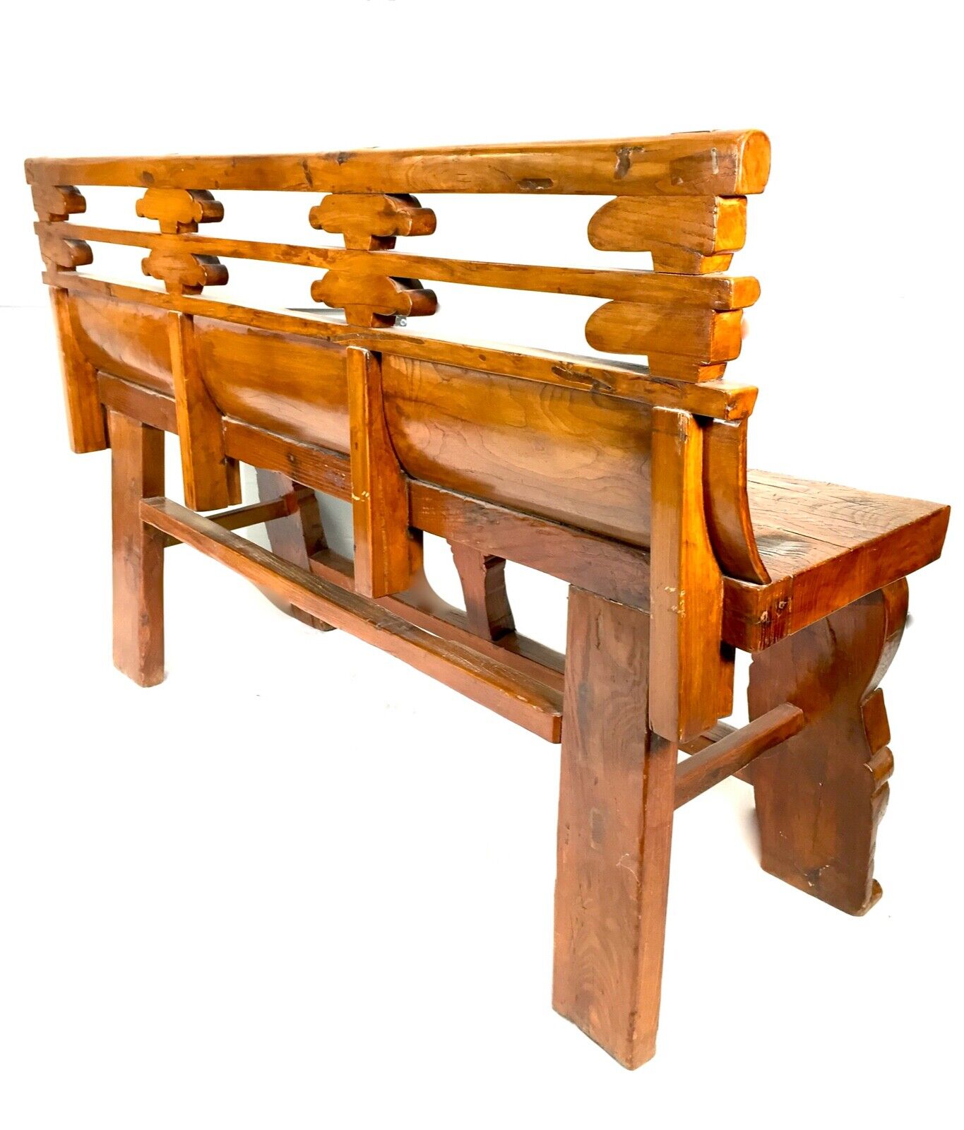 Antique Chinese Buddhist Temple / Opera Bench Elm Wood / 19th Century / c.1890