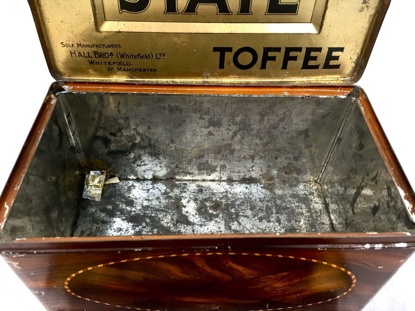 Antique Hall's 1920s Art Deco State Toffee Tin Box / Stationery Inkwell Holder