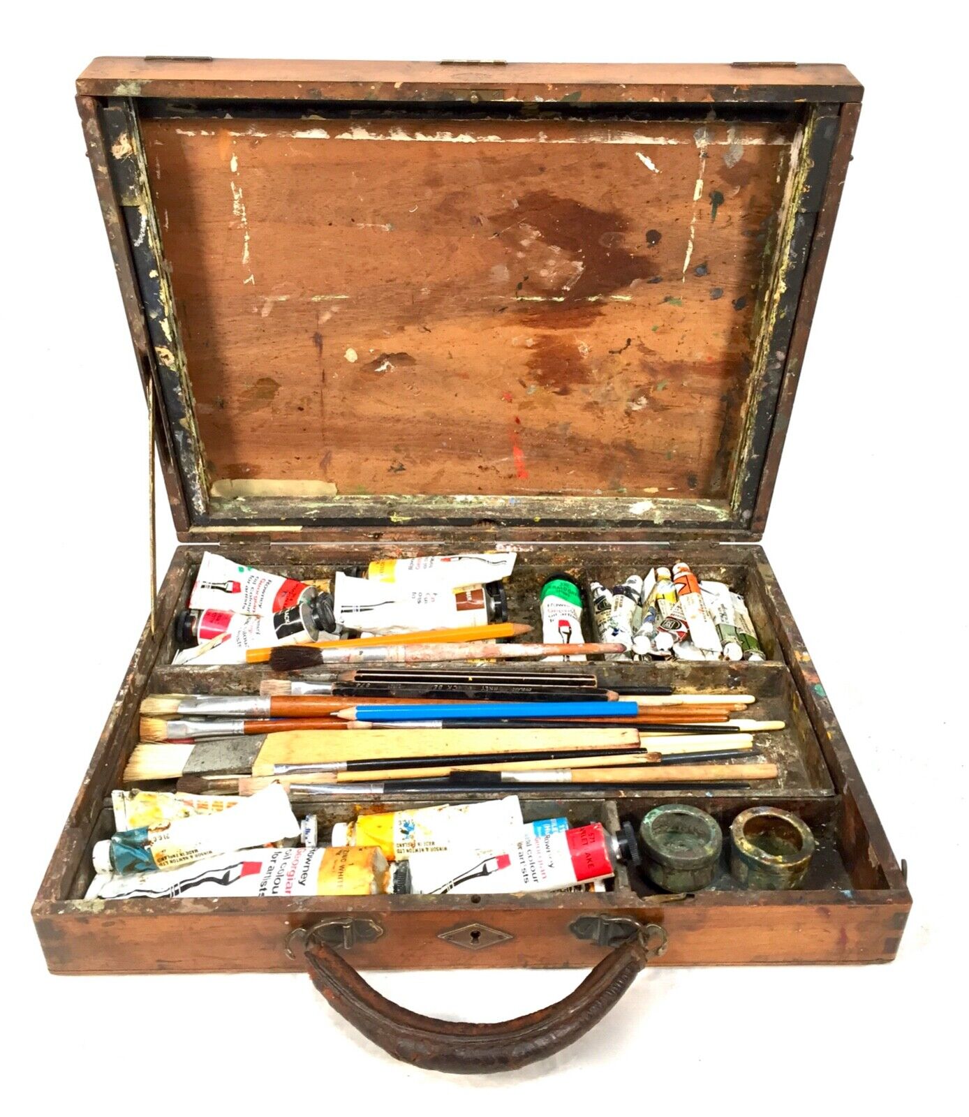 Antique French Artists Box by Bourgeois Aine Paris / Oil Paints Winsor & Newton