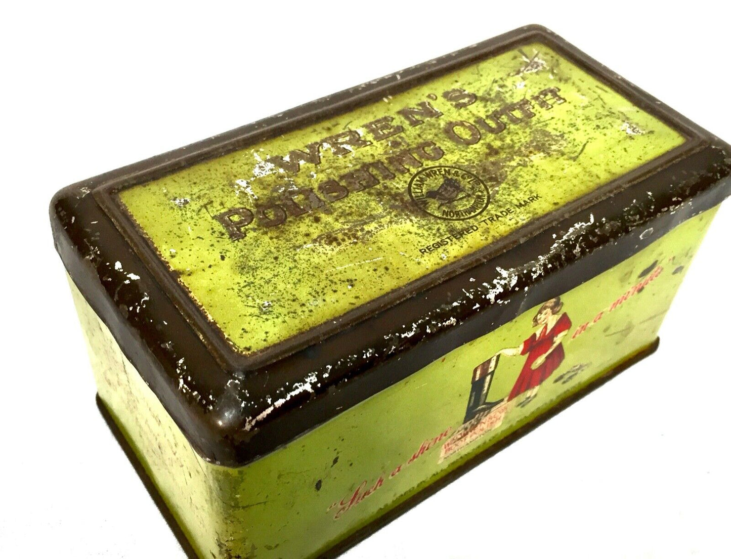 Antique Advertising - Wren's Shoe Polish Tin & Contents / Brush & Wax