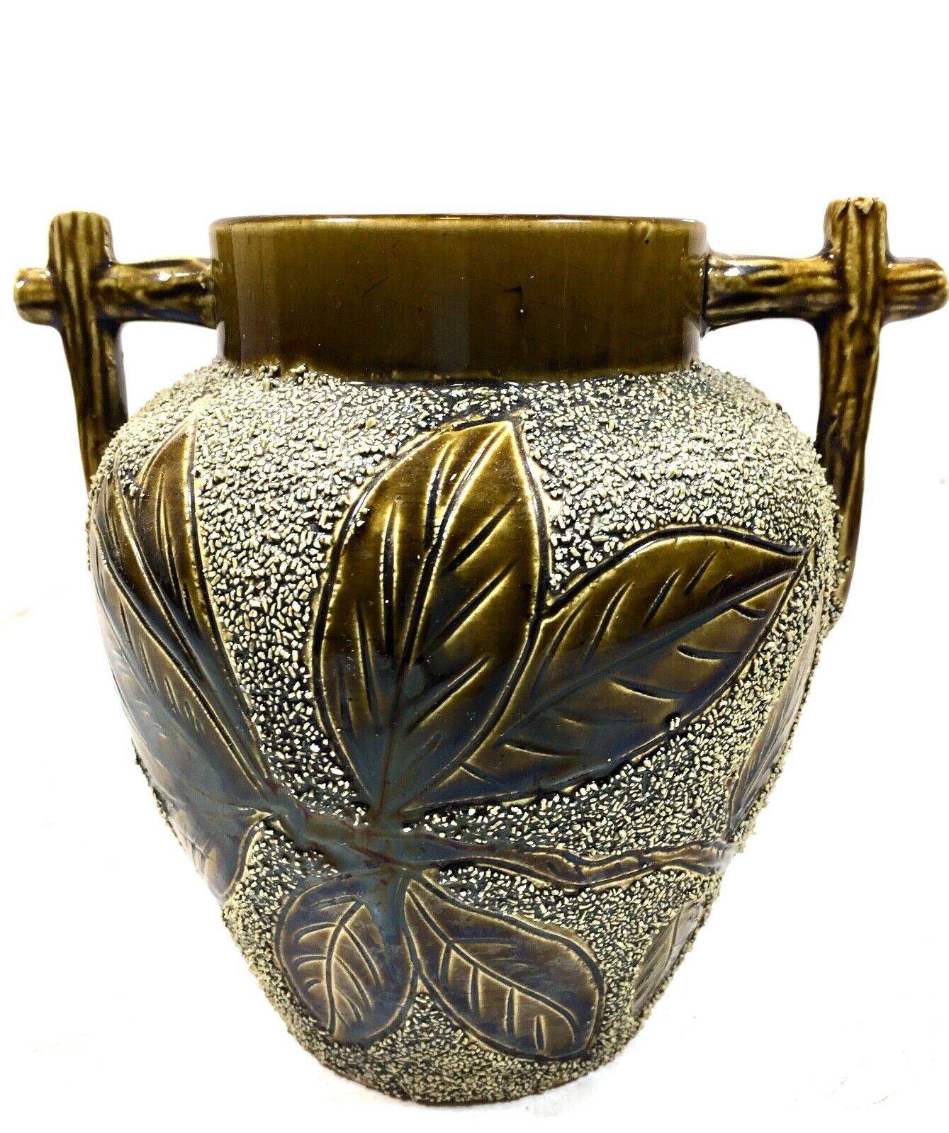 Thomas Forester / Foresters Majolica Art Nouveau 19th Century Leaf Green Vase