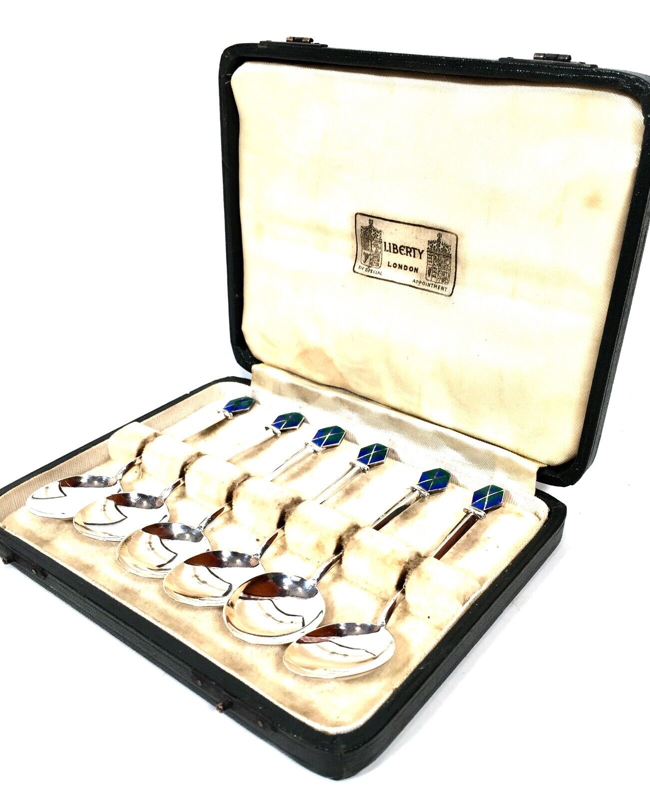 Antique 1930s Sterling Silver & Enamel Coffee / Tea Spoons by Liberty London
