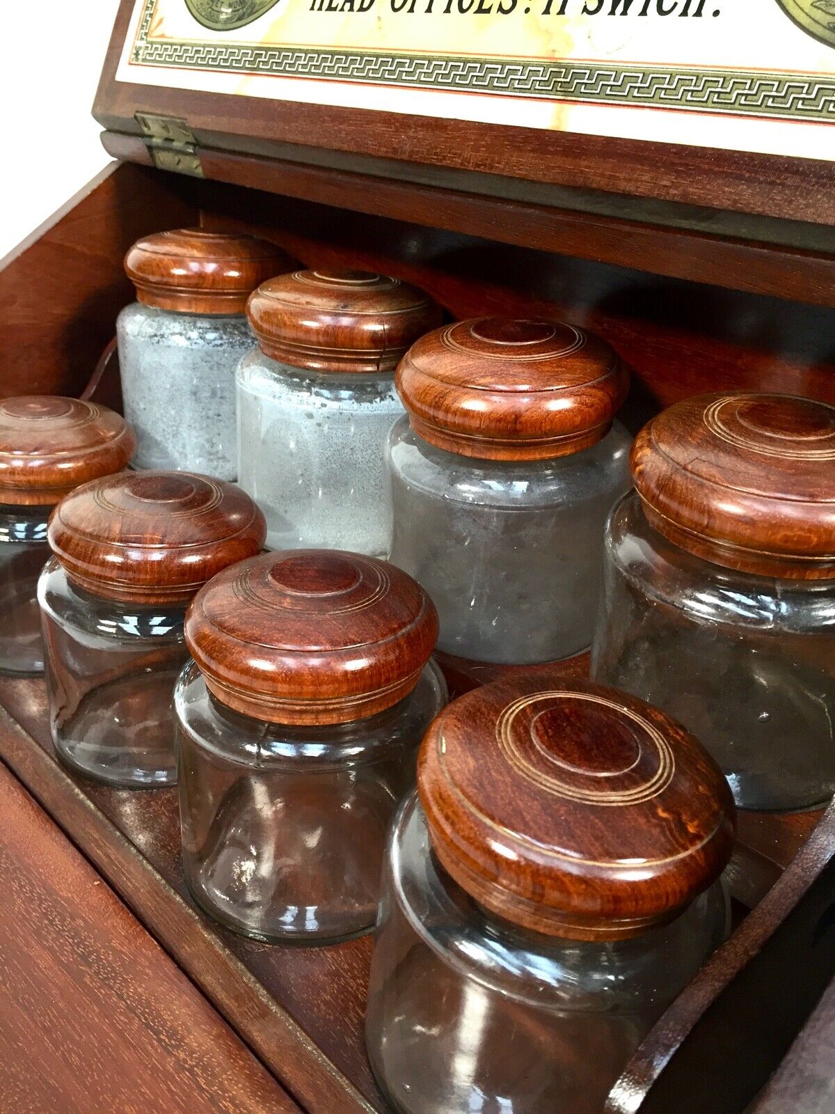 Antique Advertising Joseph Fison & Co Salesmans Example Box With Glass Jars 1900