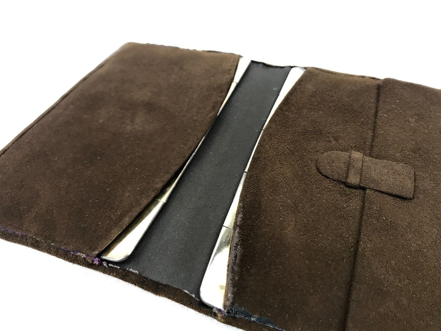 Antique Sterling Silver Edged / Mounted Brown Suede Wallet / Pouch / Hallmarked