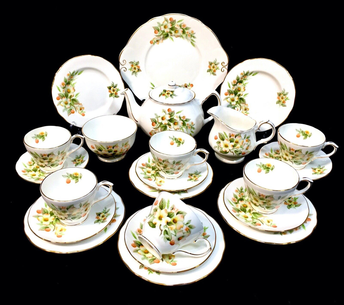 Duchess Dogwood Tea Set for 6 People / Vintage Antique China / Teapot / Trio's
