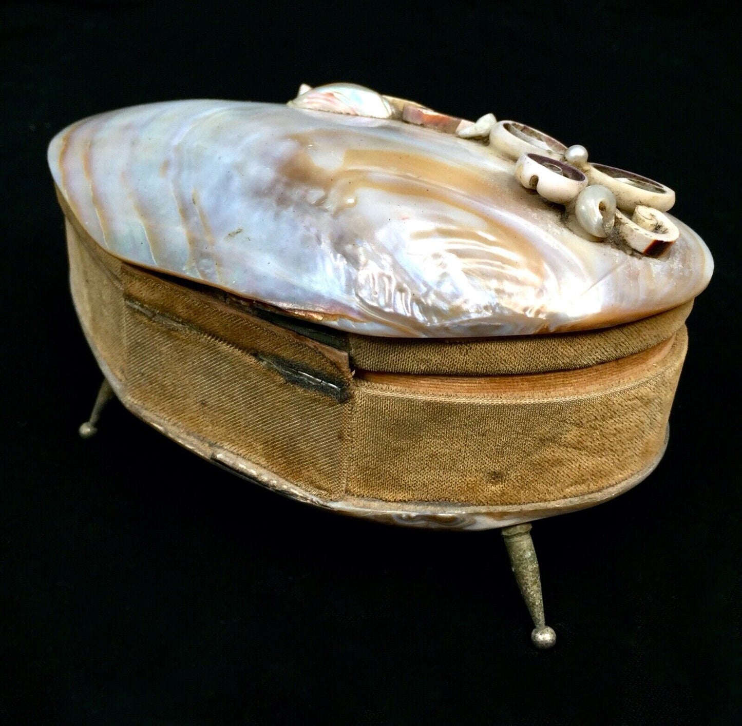 Antique Mother of Pearl & Shell Work Jewellery Box / Trinket Case / Chest