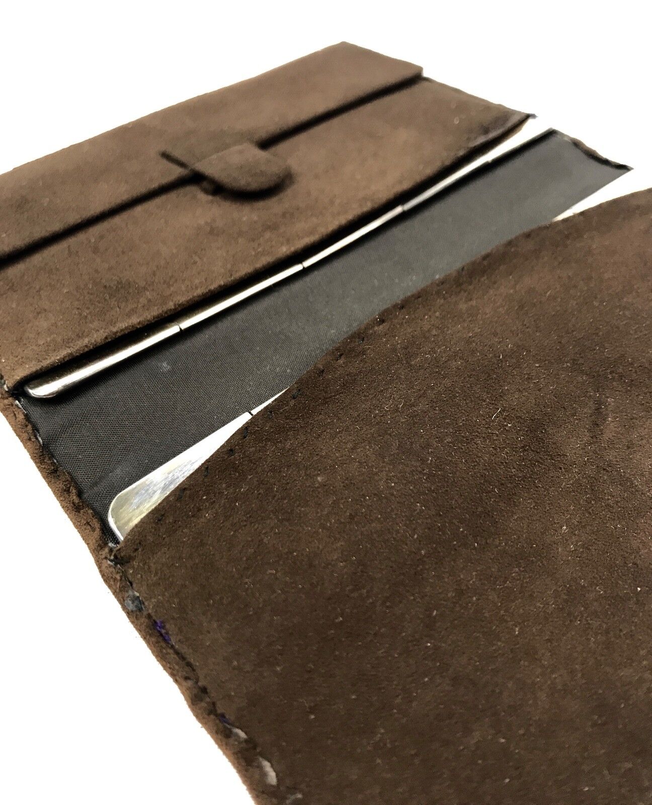 Antique Sterling Silver Edged / Mounted Brown Suede Wallet / Pouch / Hallmarked