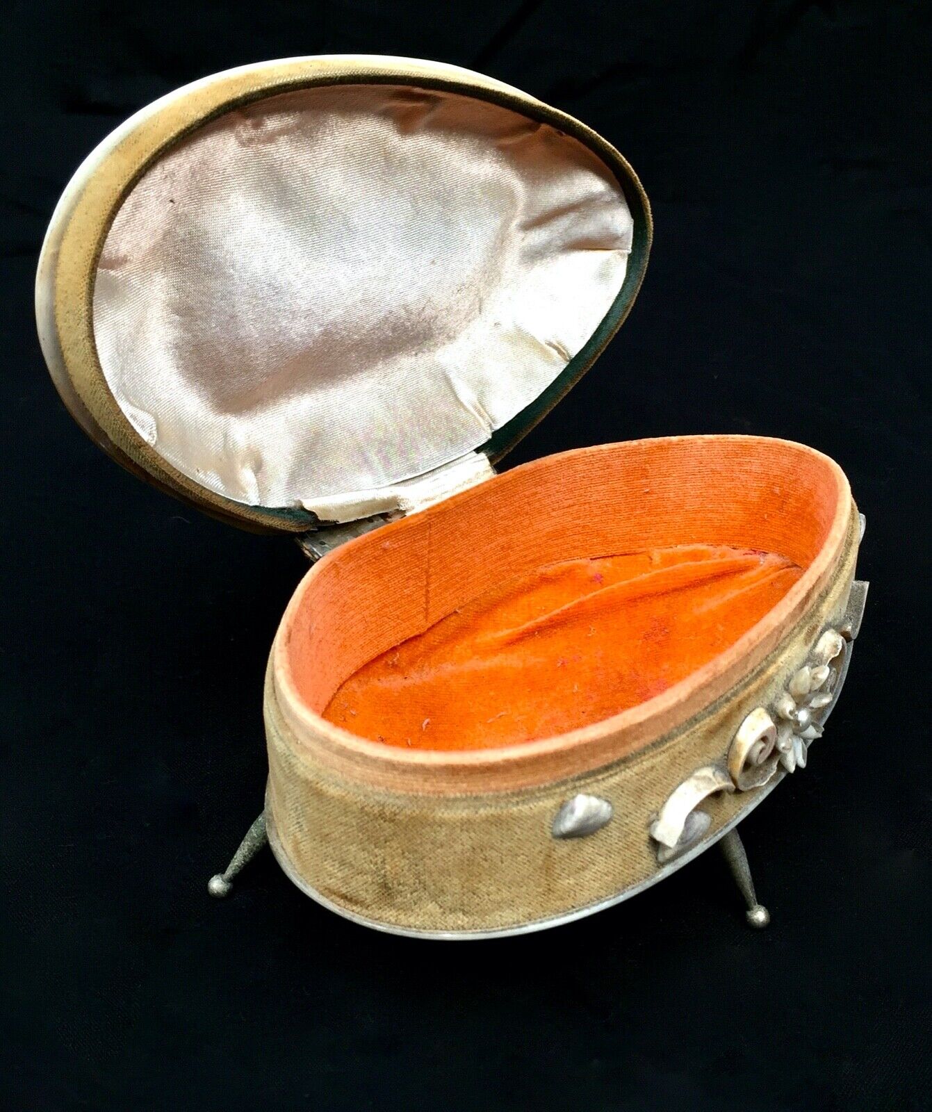 Antique Mother of Pearl & Shell Work Jewellery Box / Trinket Case / Chest