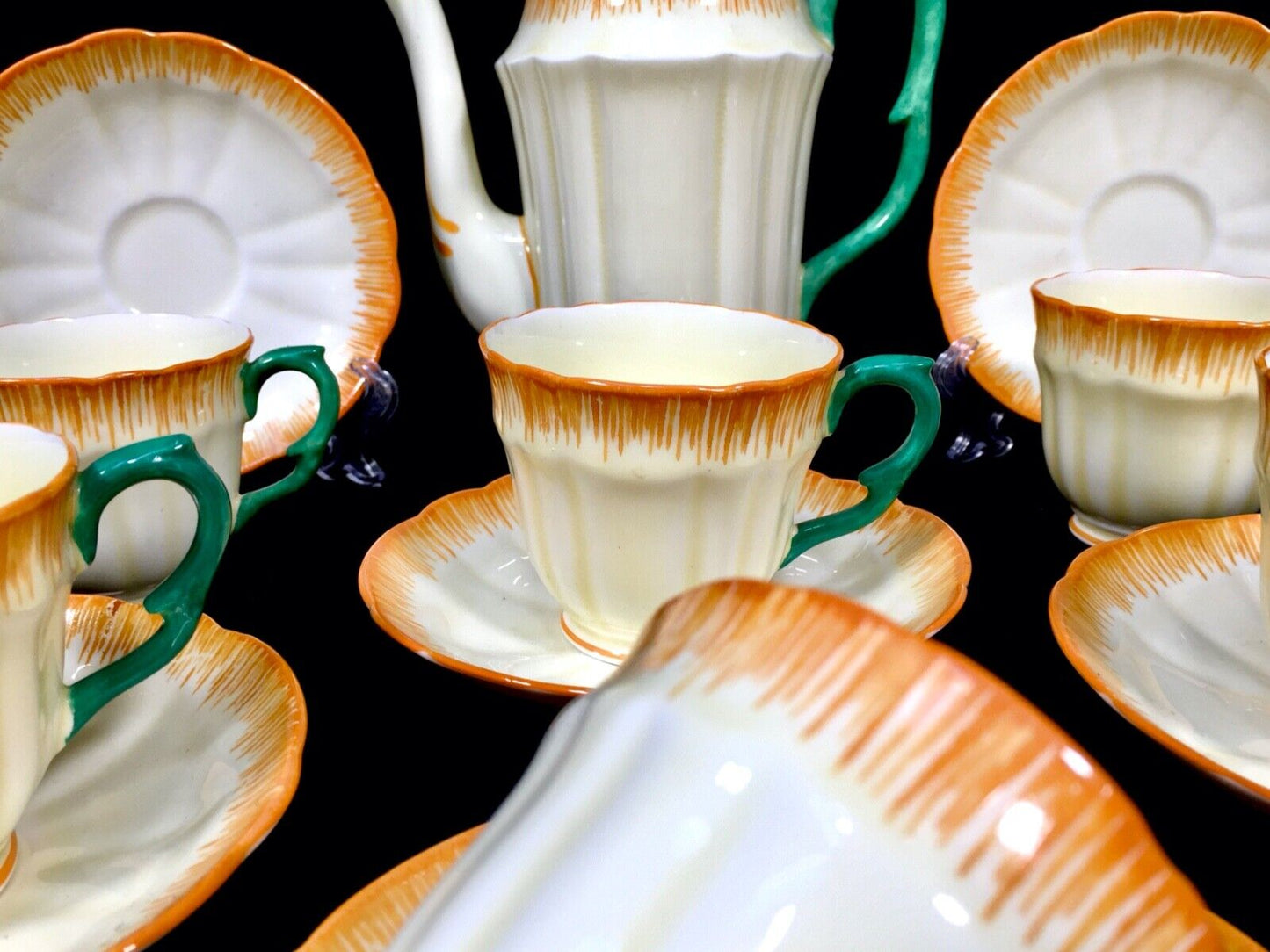 Antique Crown Staffordshire China Coffee Service Set for 6 People / Art Deco