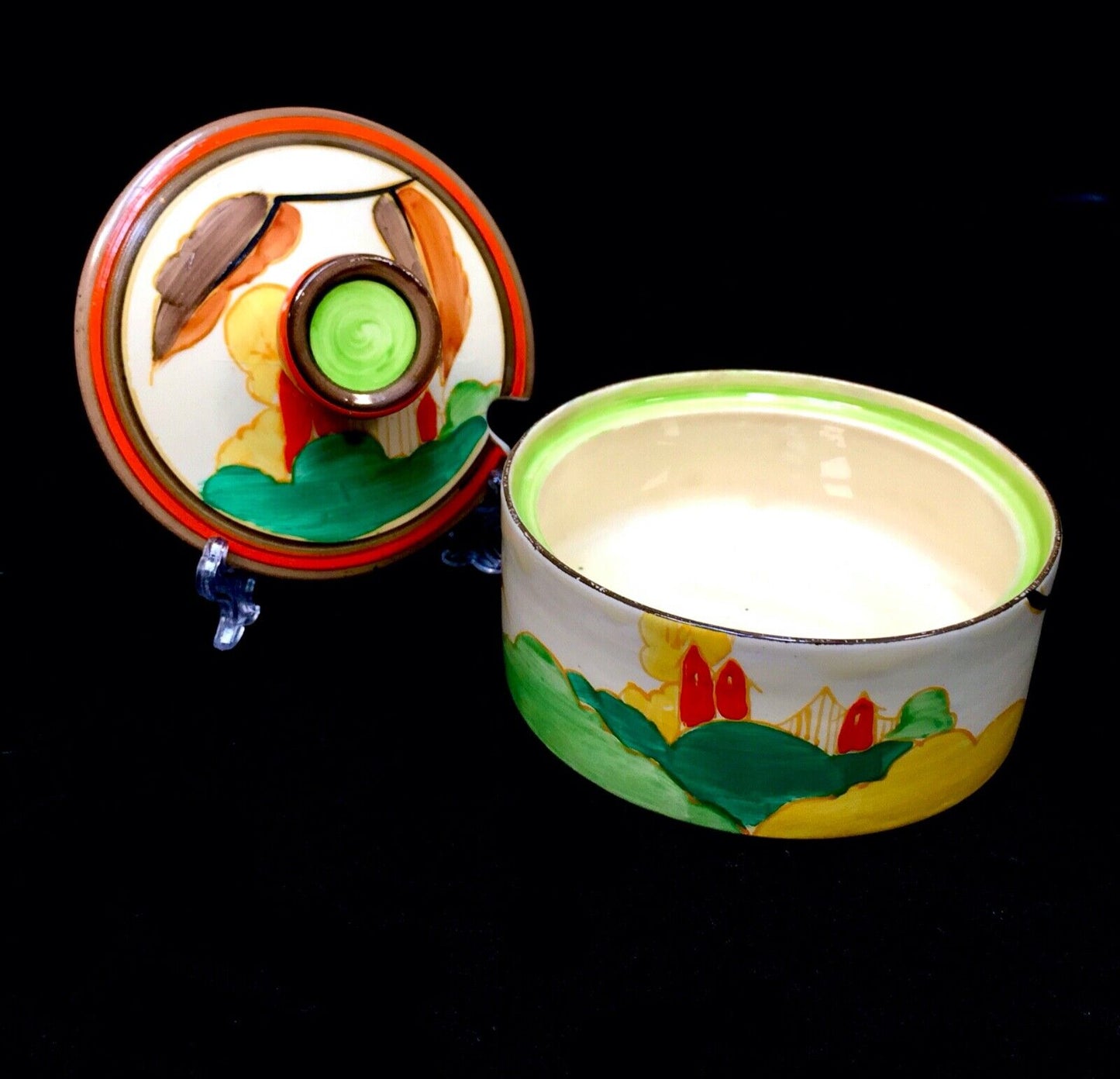 Clarice Cliff Bizarre Green Alton Jam / Preserve Pot / Art Deco Pottery / c.1933