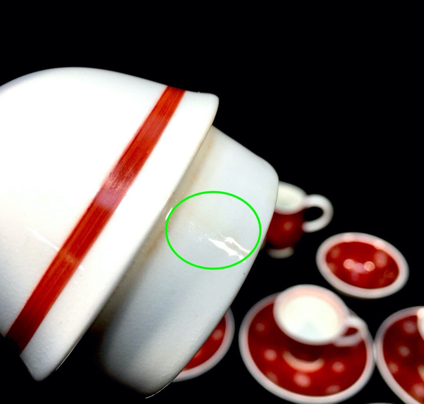 Vintage Susie Cooper Coffee Set for 6 people / Red & White Swirls / Antique