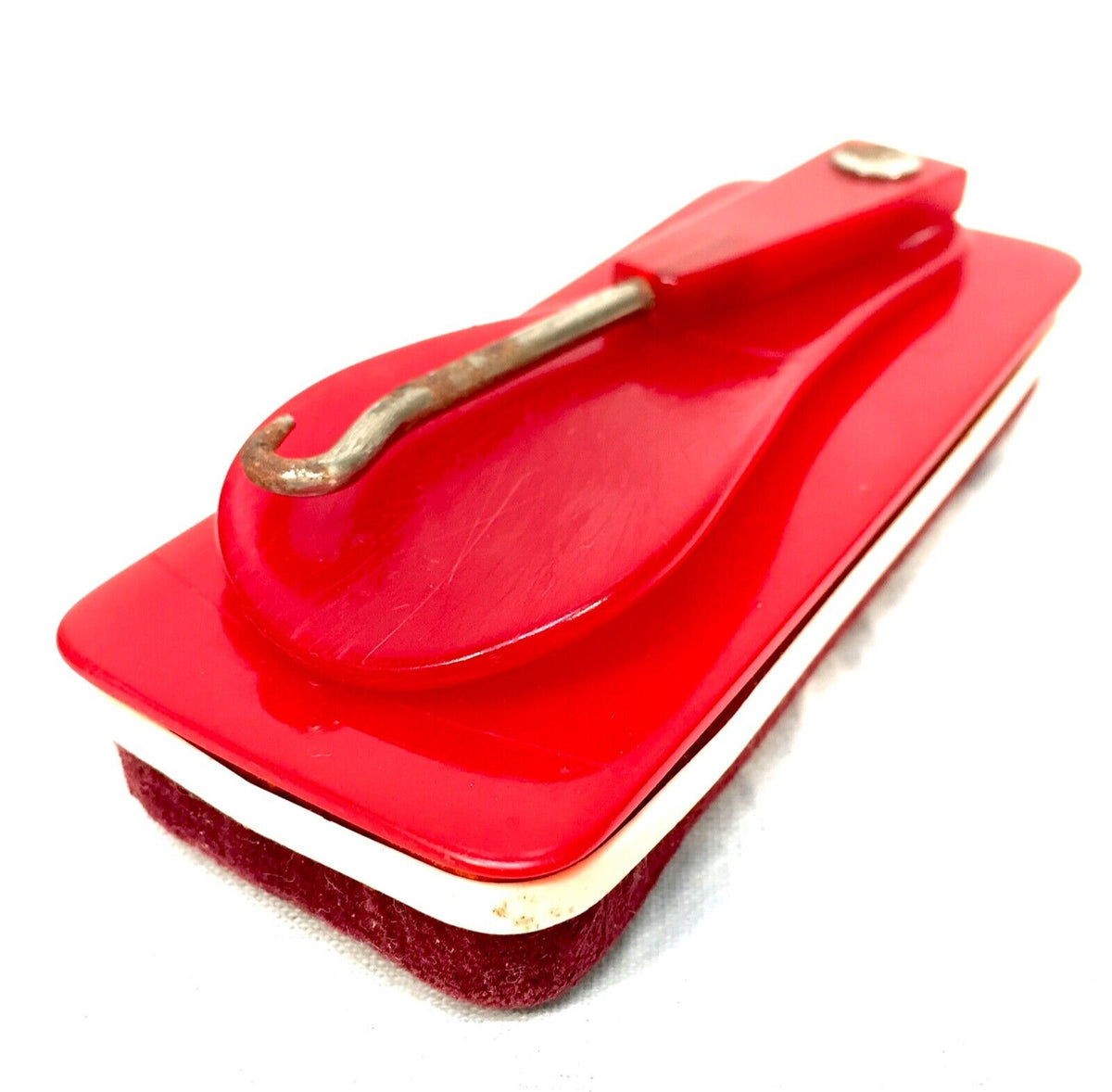 Vintage 1970s Red Shoe Shine Brush / Horn / Cleaner All in One Device